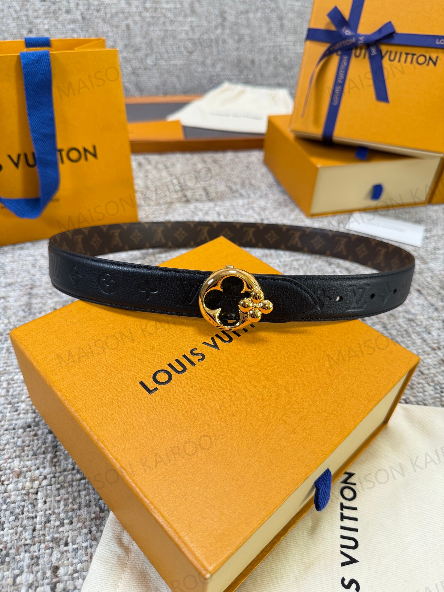 Louis Vuitton LV Flowergram Embossed Monogram Star Flower Slim Belt 3.0 - KAIROO