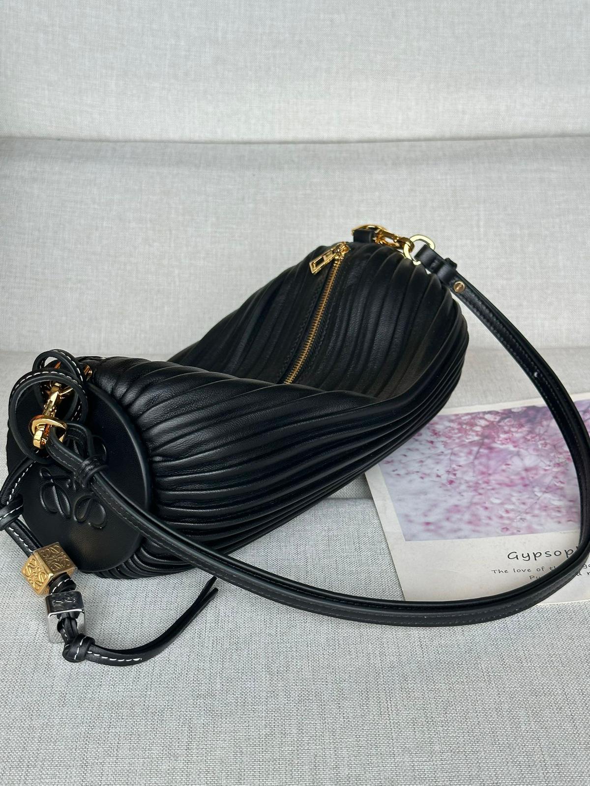 LOEWE pleated Napa lambskin cylinder bracelet bag