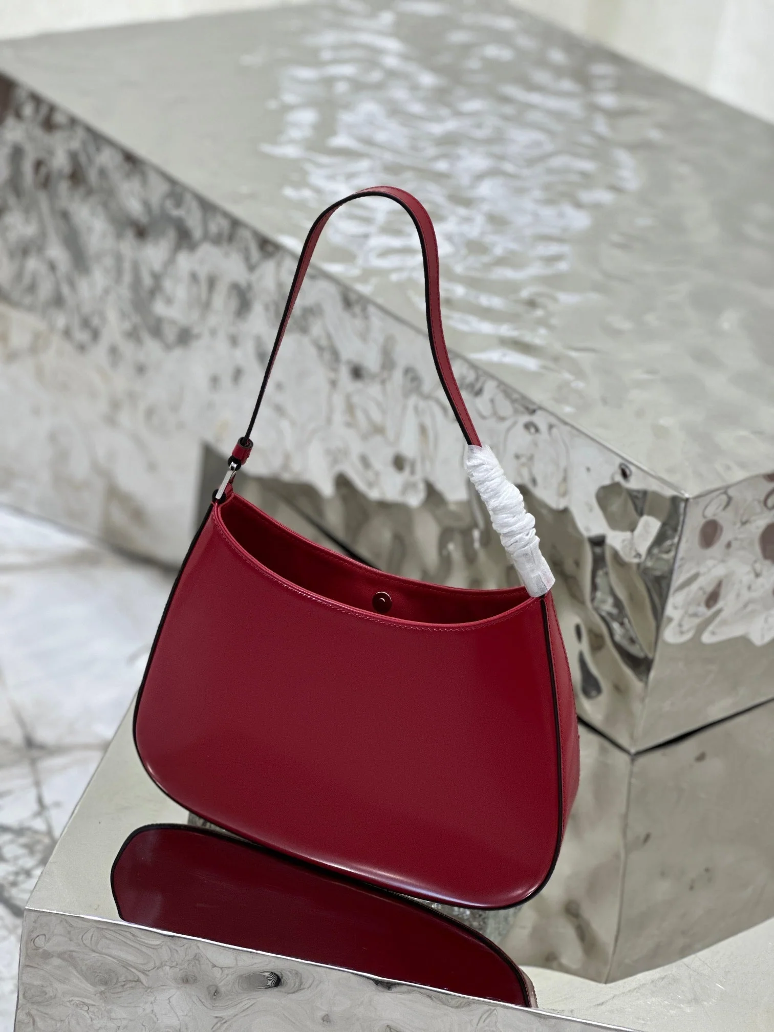 Prada CLEO 27 DARK RED BRUSHED LEATHER SHOULDER BAG