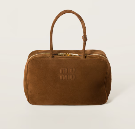Miu Miu Large Cocoa Brown Beau Boston Suede Bag 5BB117