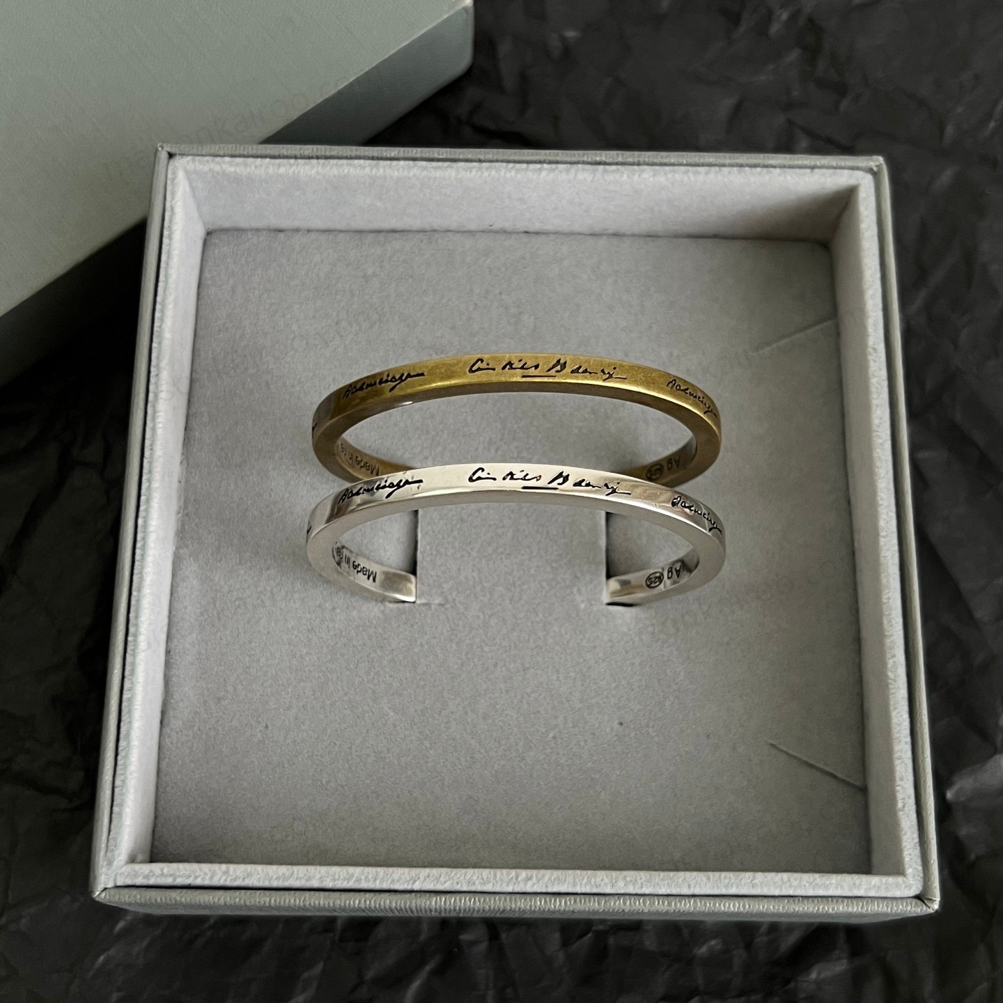 Balenciaga Antique Brass Logo Engraved 24/7 Open Cuff Bracelet - KAIROO