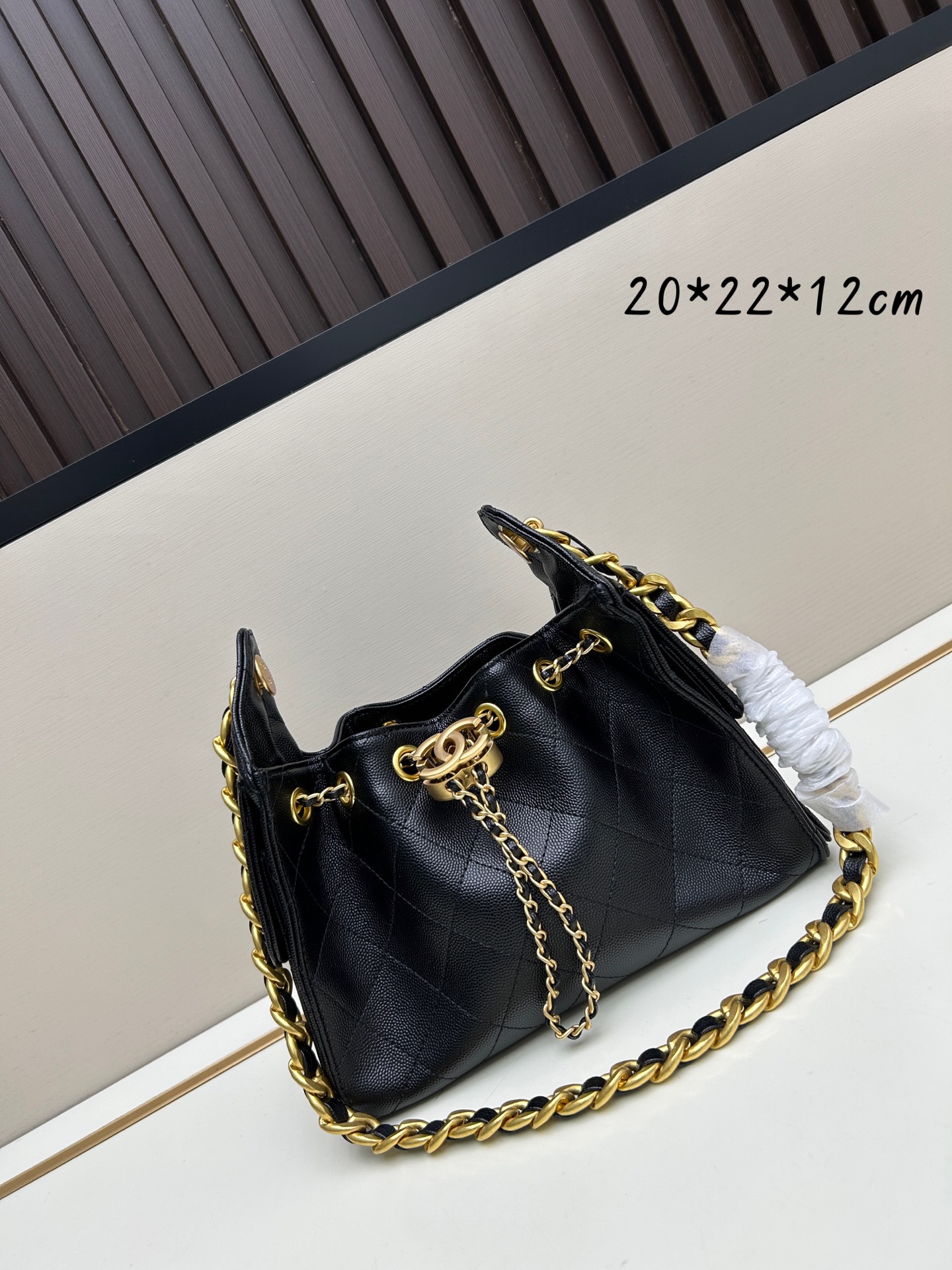 Chanel 25bag Mini 22 Quilted Caviar Leather Drawstring Lazy Bucket Hobo Shoulder Bag - KAIROO