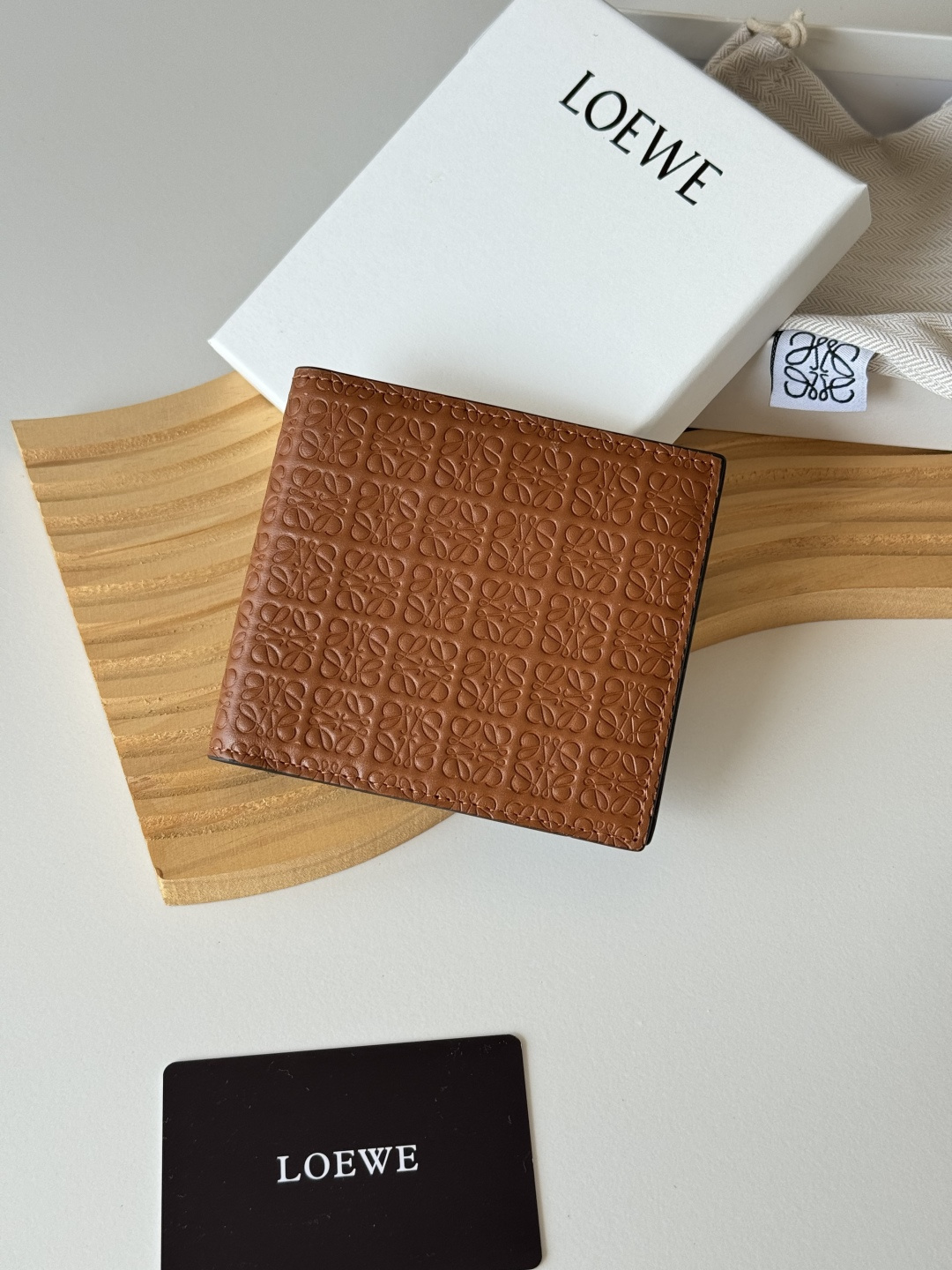 Loewe Repeat All-Over Anagram Embossed Leather Short Bifold Wallet - KAIROO