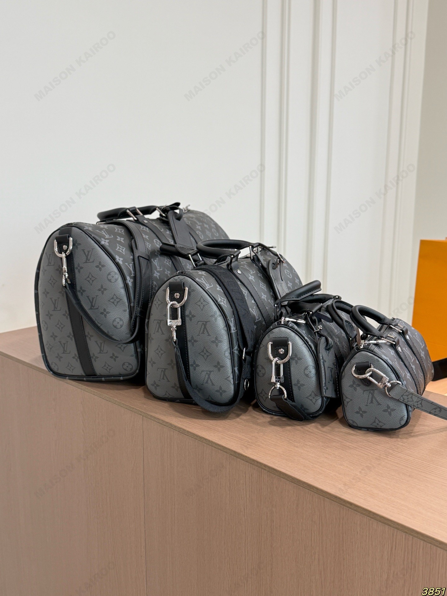 Louis Vuitton Keepall 45/35/25/20 Monogram Eclipse Black Leather Bandoulière Dual Straps Duffle Travel Bag - KAIROO