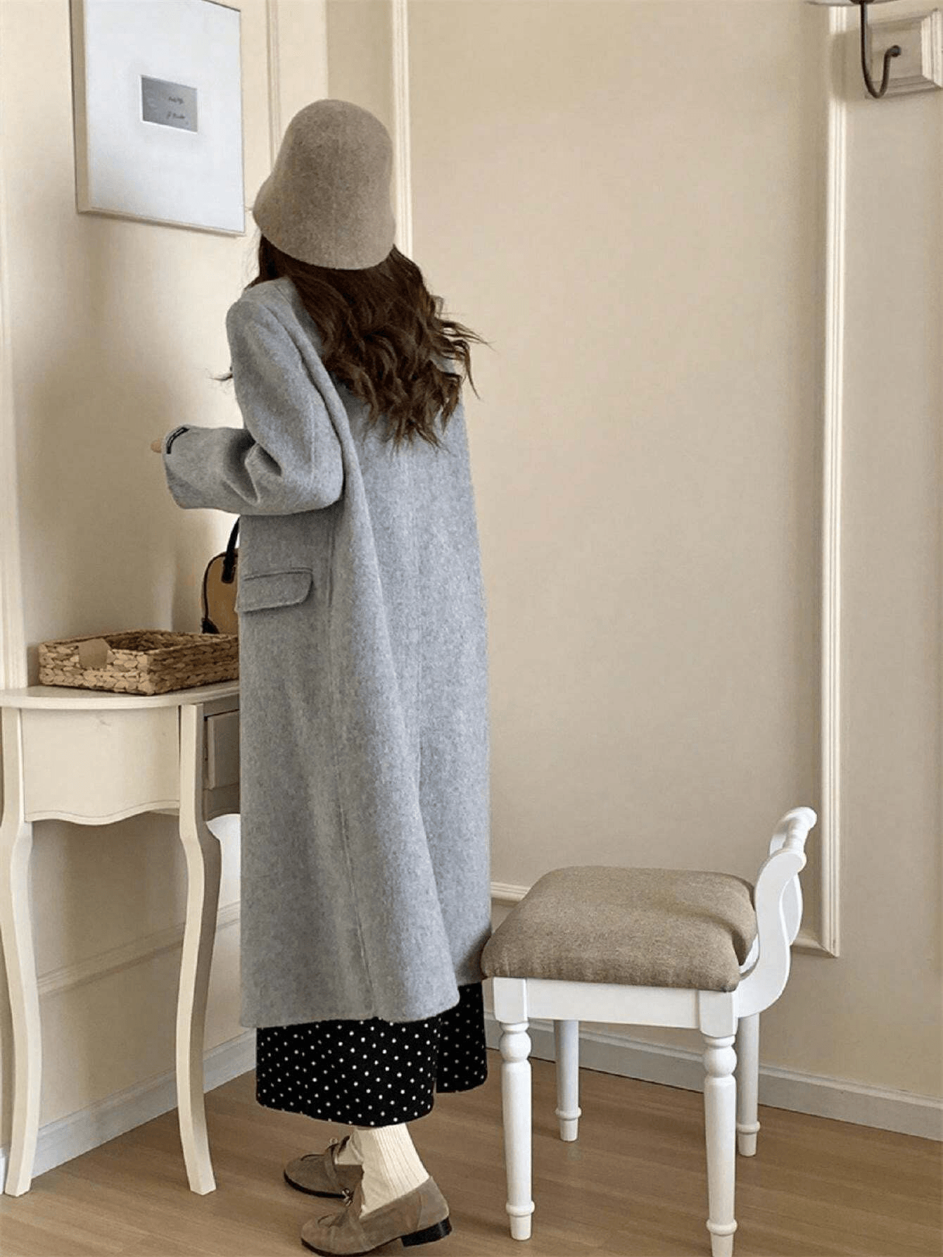 Women Double Breasted Wool Blend Casual Winter Coat