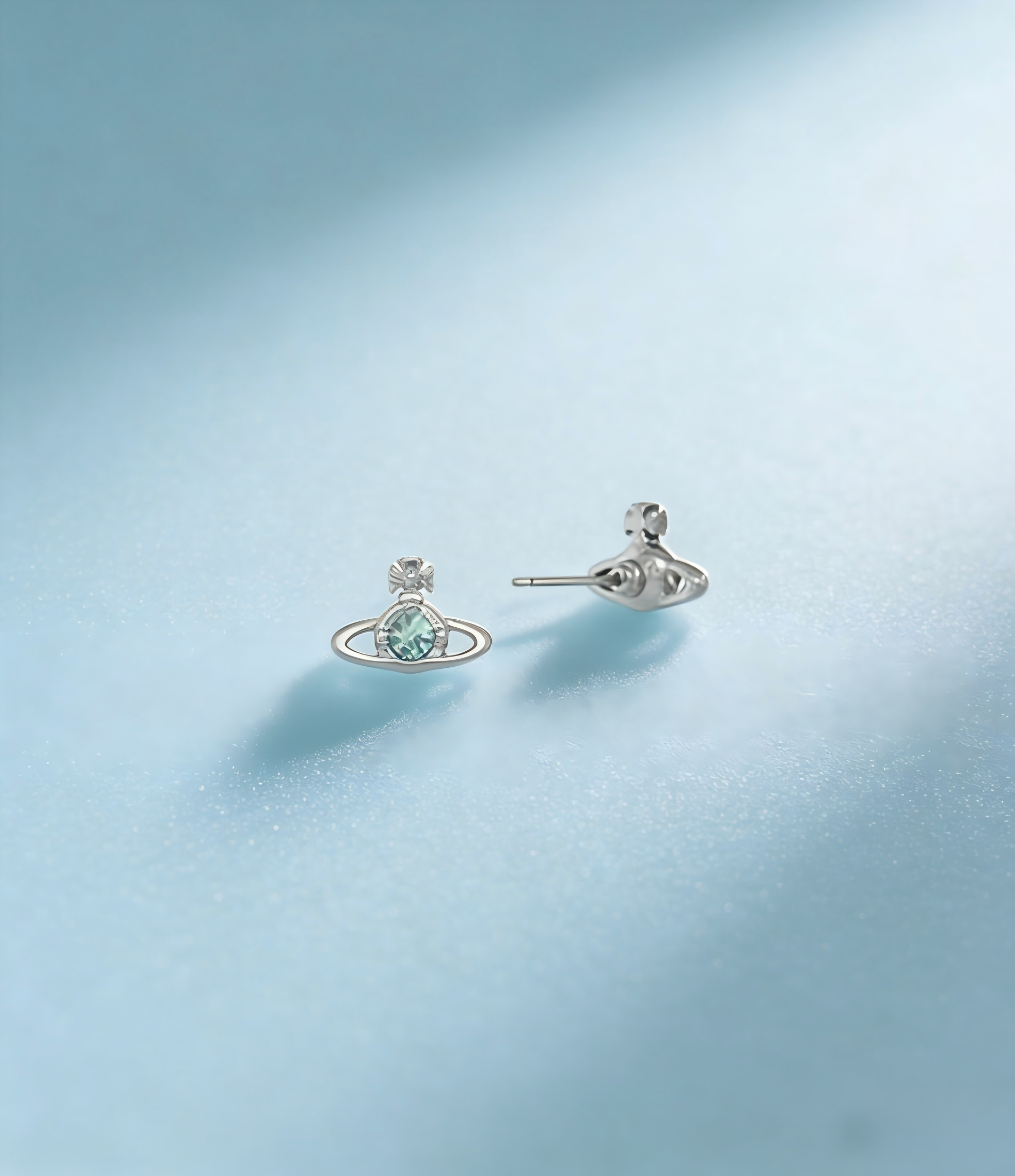 2026 New Vivienne Westwood Silver Tone Green Crystal Mini Saturn Orb Stud Earrings for Women, Trendy Y2K Aesthetic Dainty Jewelry, Perfect for Daily & Party Wear