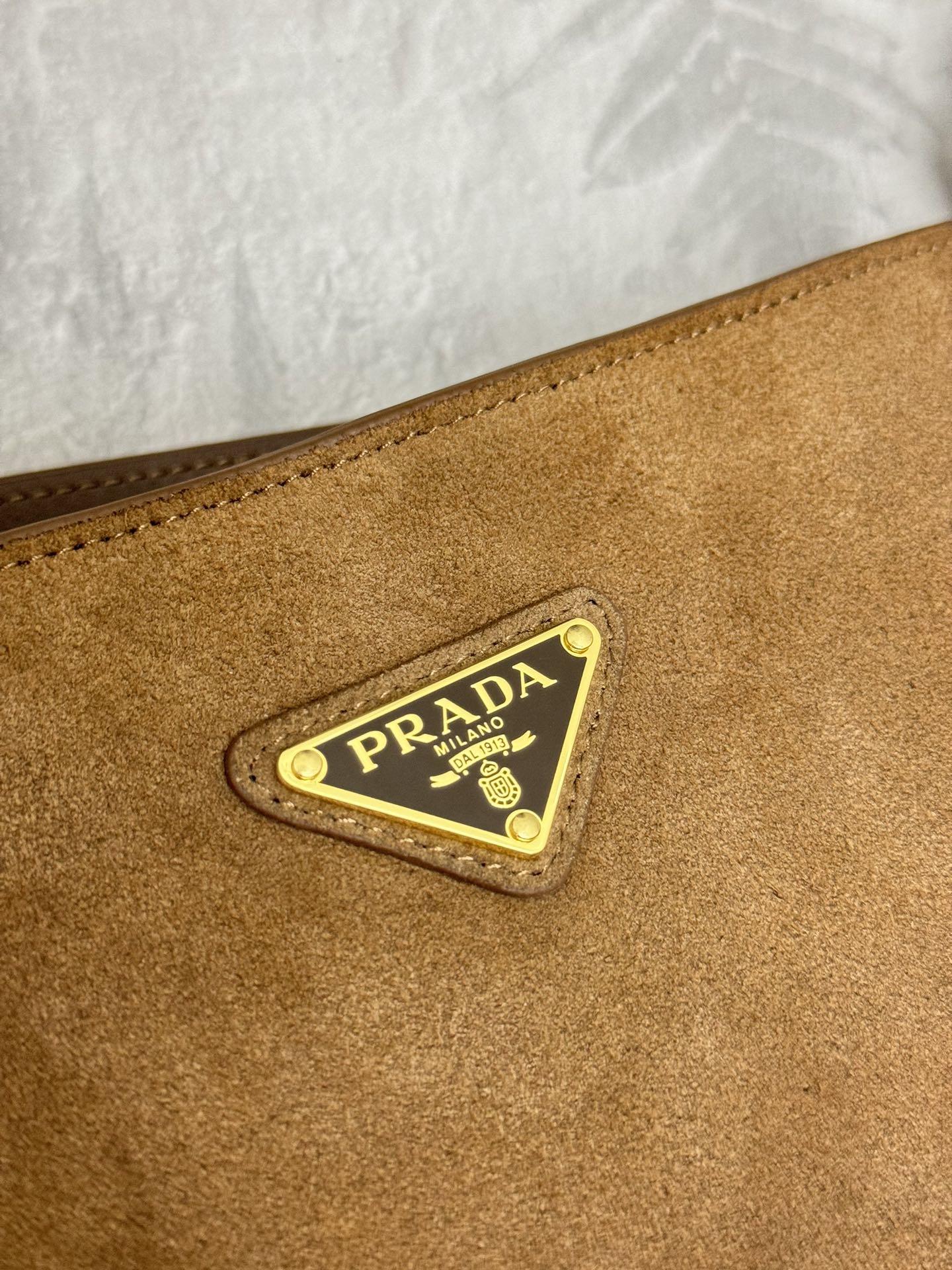 Prada BUCKET BAG 22 IN RUSSET BROWN SOFT SUEDE