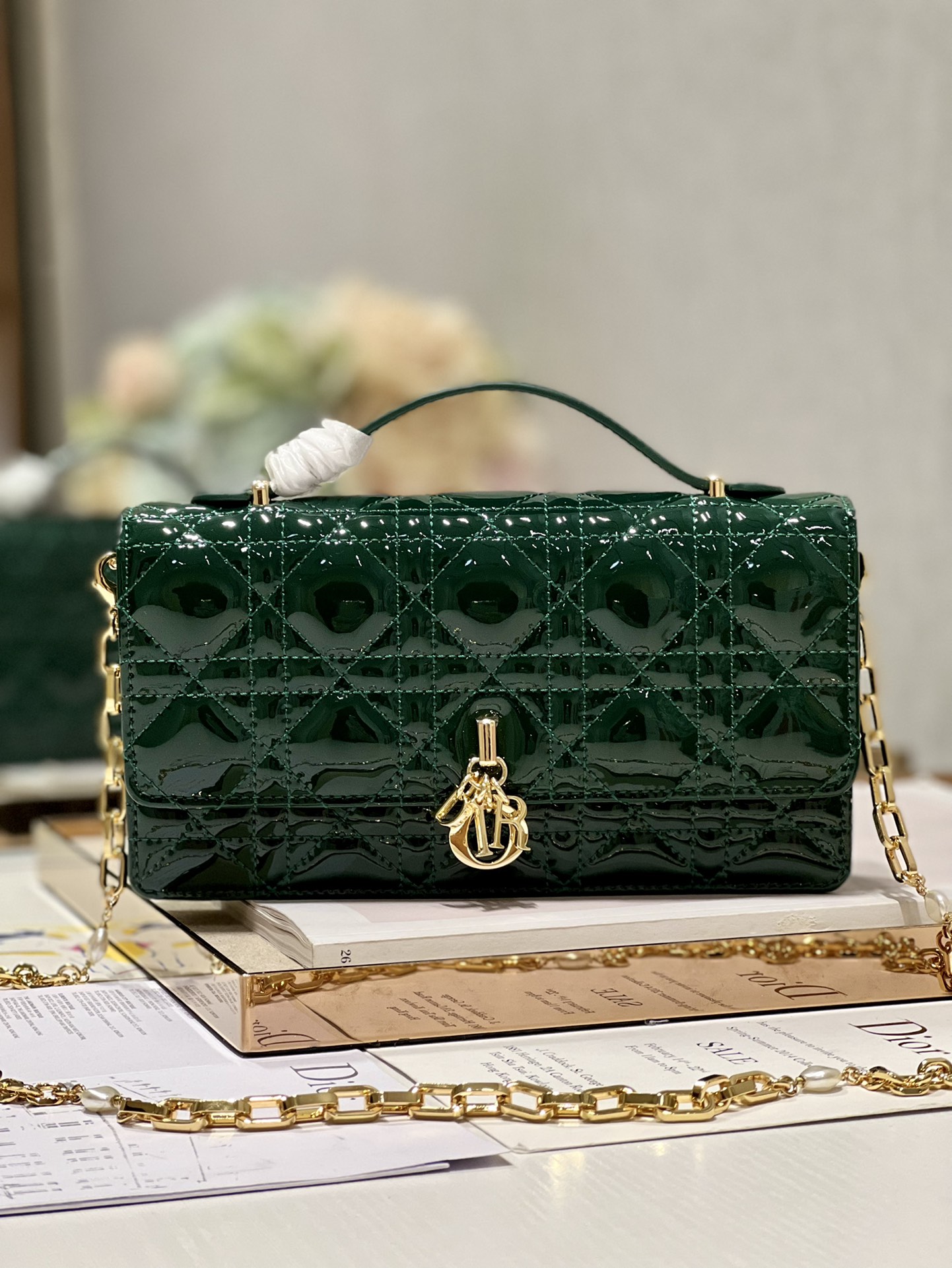 Dior Miss Mini Bag Rose Pine Green Patent Cannage Calfskin