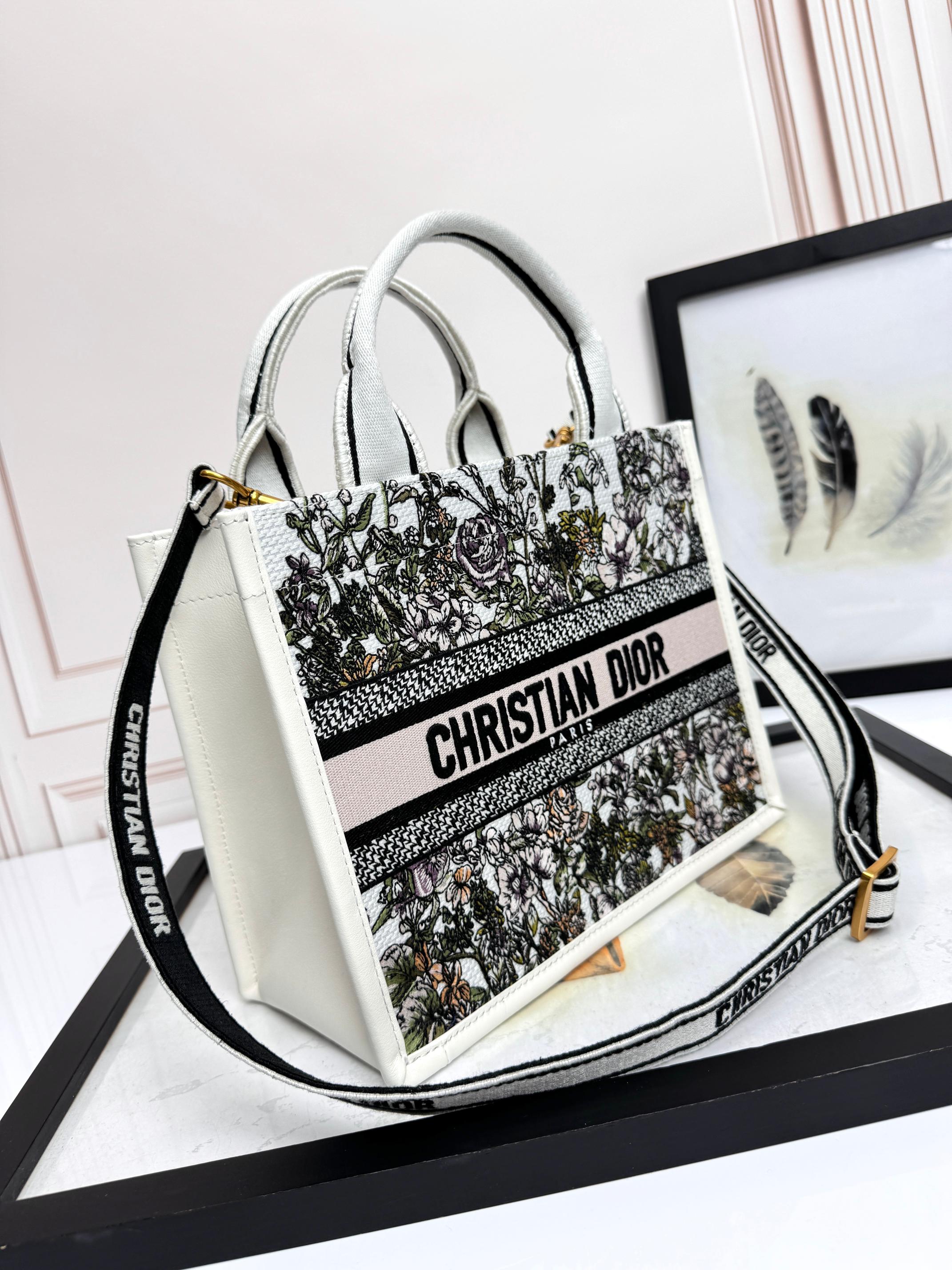 Dior Embroidered Canvas Small  Book Tote with shoulder strap