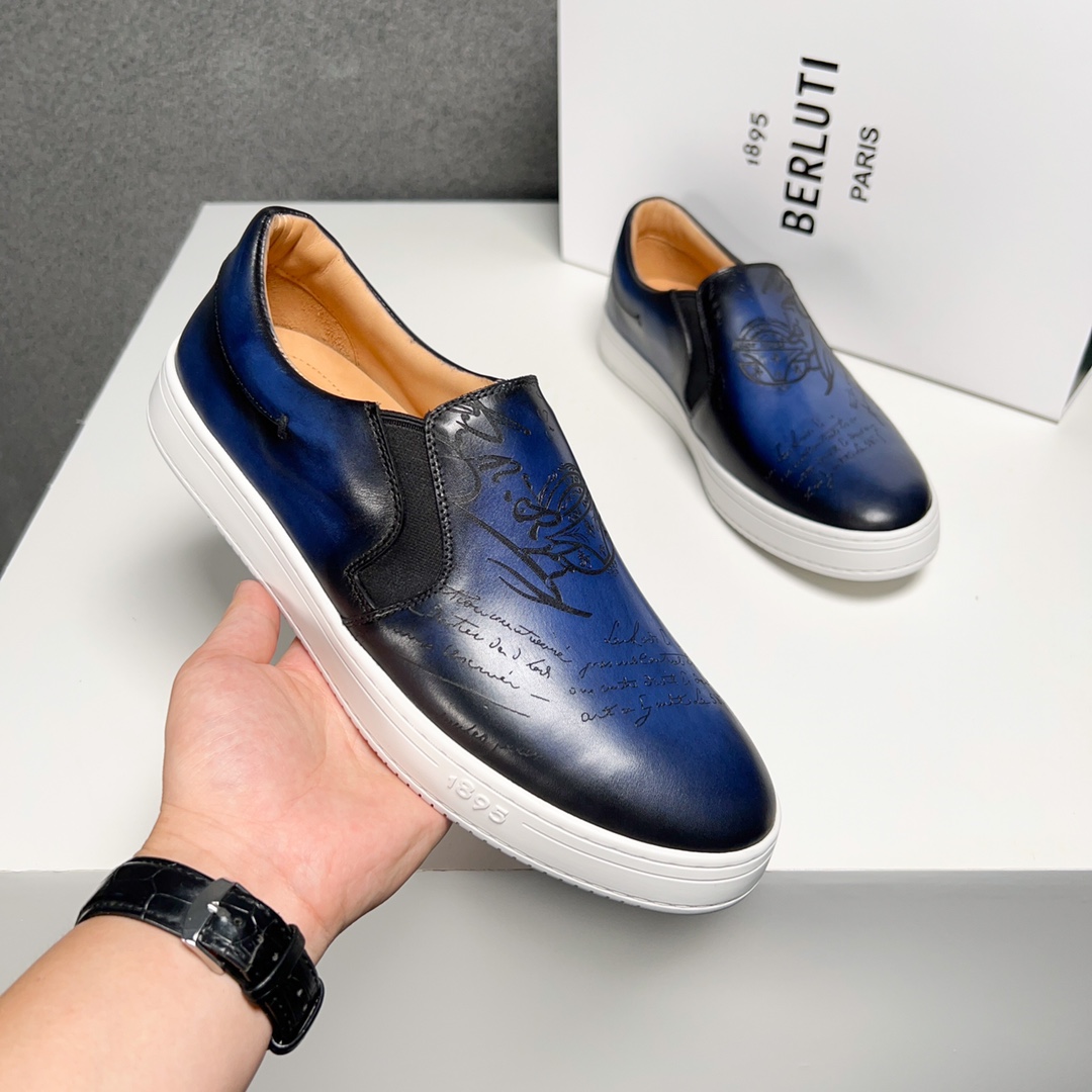 Berluti Men's Leather Sneakers in Blue