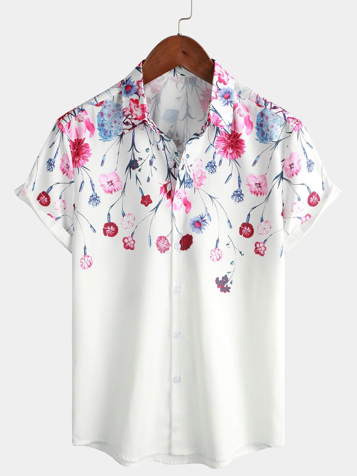 Men's Floral Print Summer Cruise Button-Up Short Sleeve Shirt