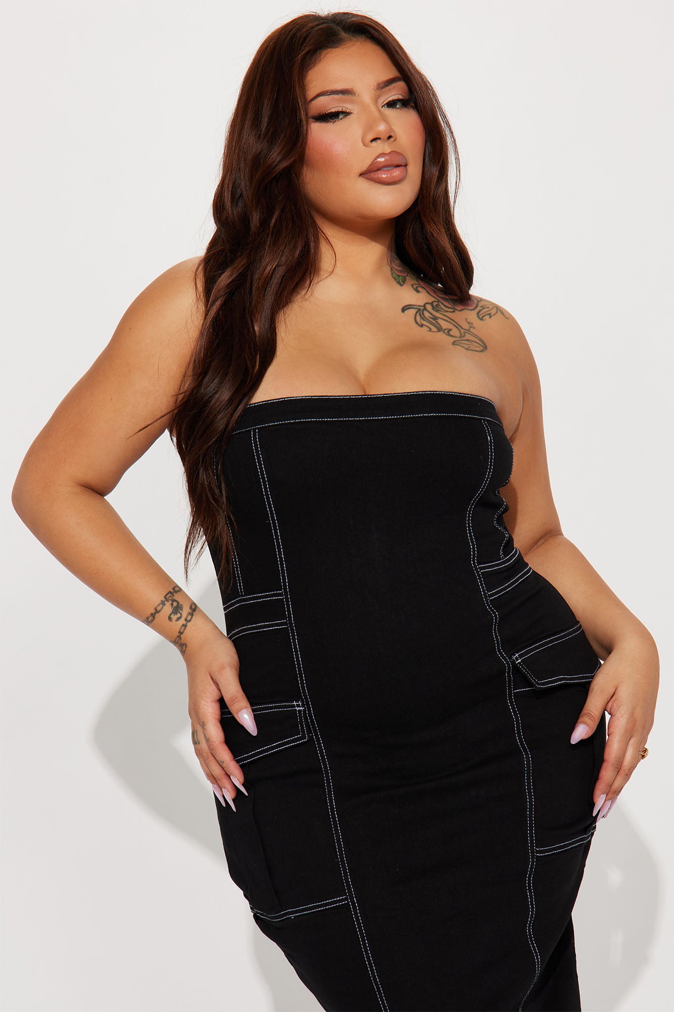 Lisa Denim Midi Dress - Black