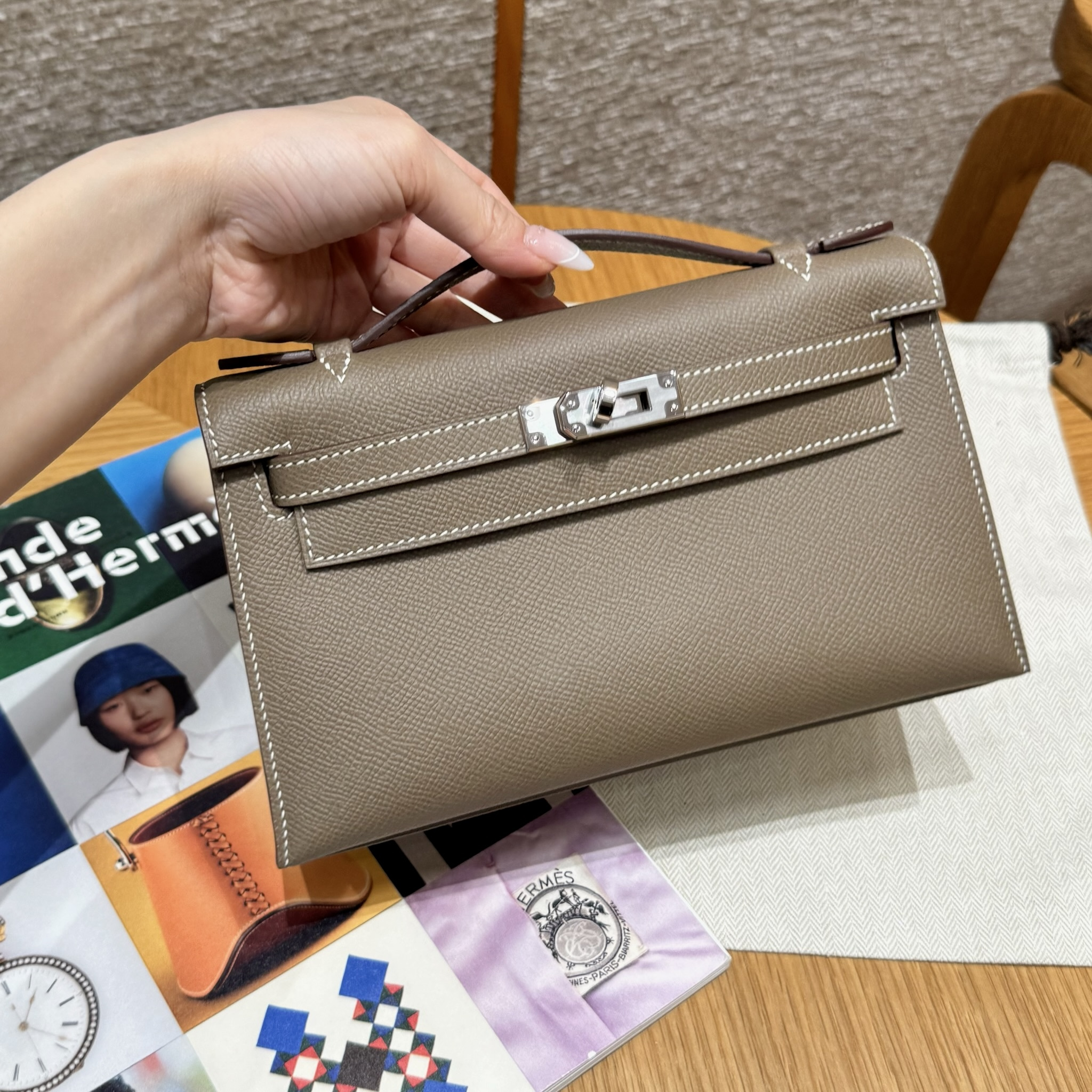 Hermes Etoupe Epsom Kelly Pochette