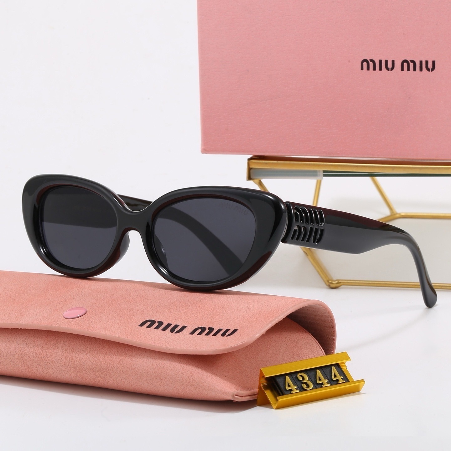 Miu Miu Classic Thick Acetate Frame Wide Temple Cut Out Dimensional Lettering Logo Oval Cat Eye Sunglasses - KAIROO