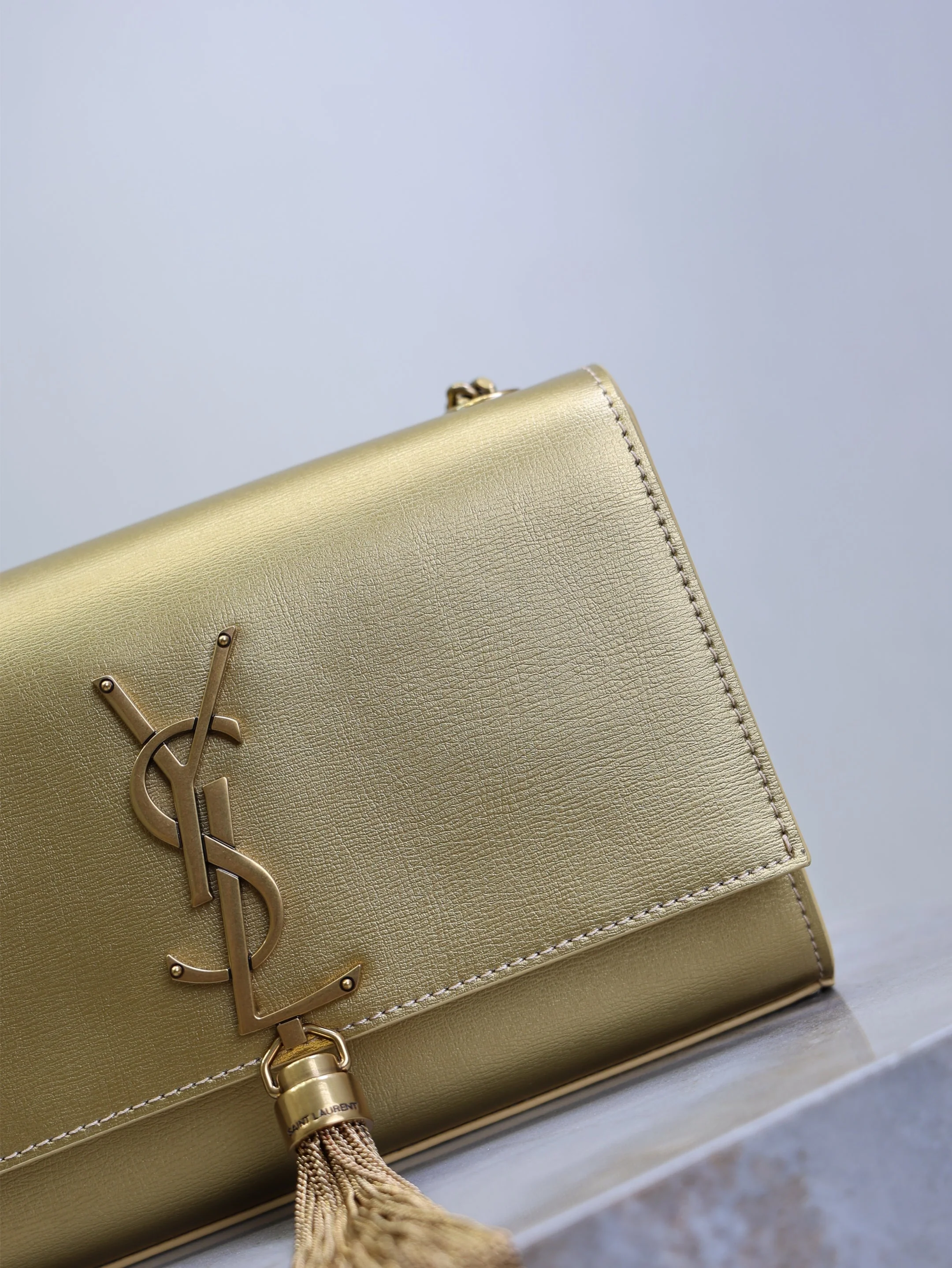 Saint Laurent YSL Kate Small Bag 20cm Gold Metallic Calfskin.
