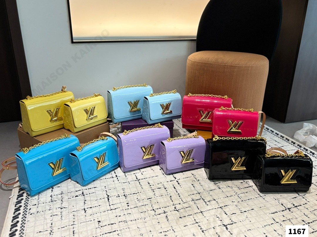 Louis Vuitton LV Twist Lock PM/MM Patent Leather Size Monogram Embossed Gold Logo Shoulder Bag - KAIROO