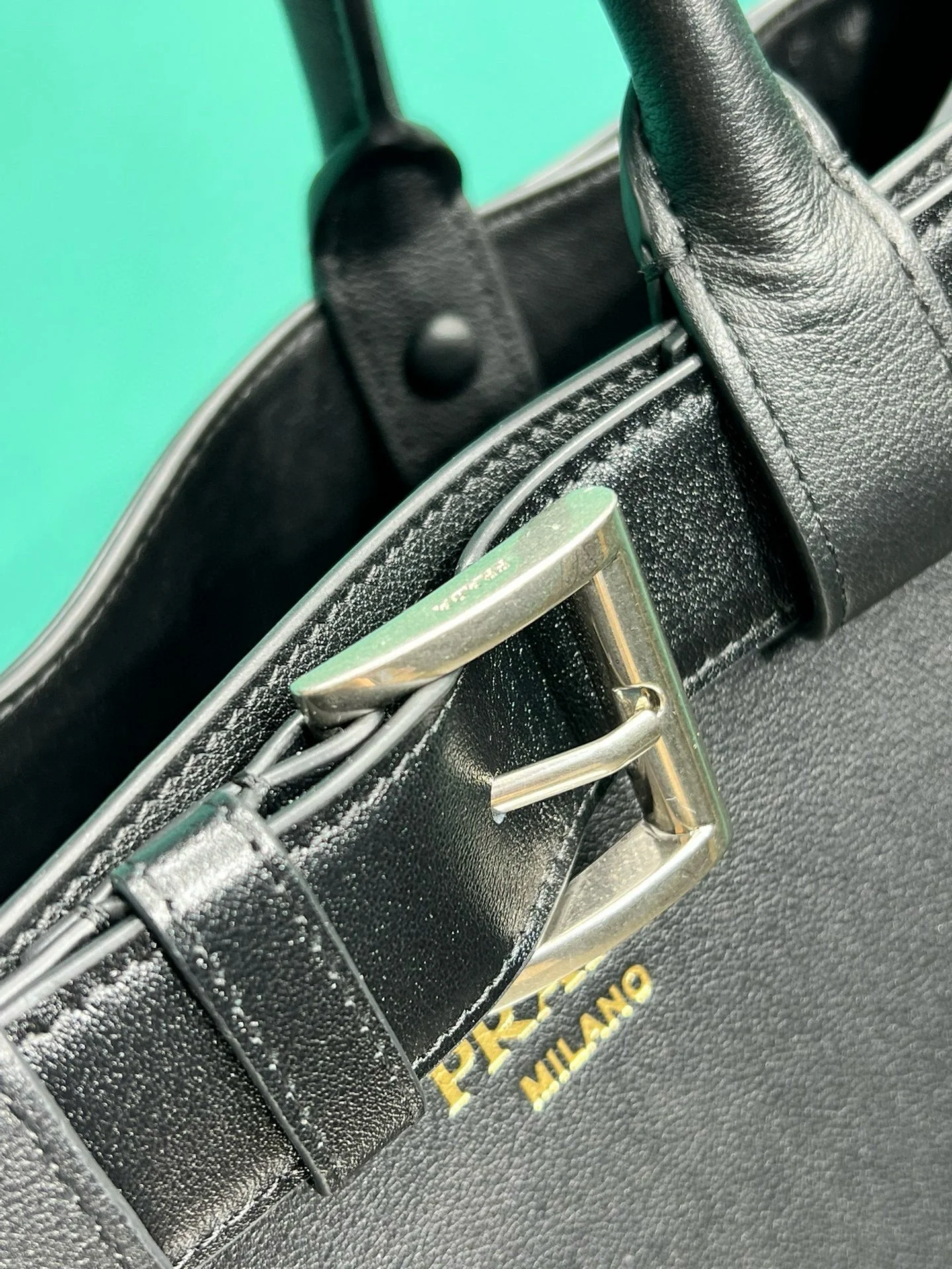 Prada  buckle medium 35cm black calfskin gold hardware