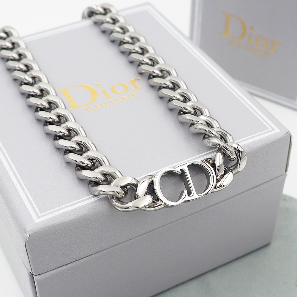 Dior Classic Silver CD Chunky Chain Necklace