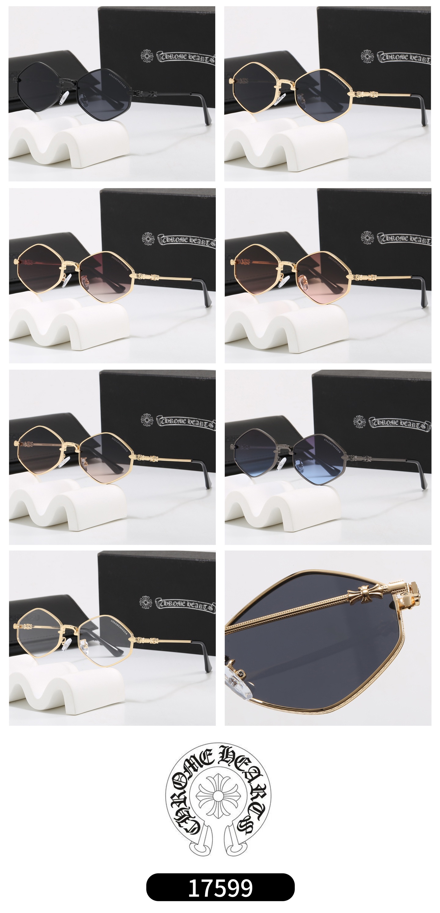 Chrome Hearts Diamond Dog Geometric Hexagonal Metal Sunglasses - KAIROO