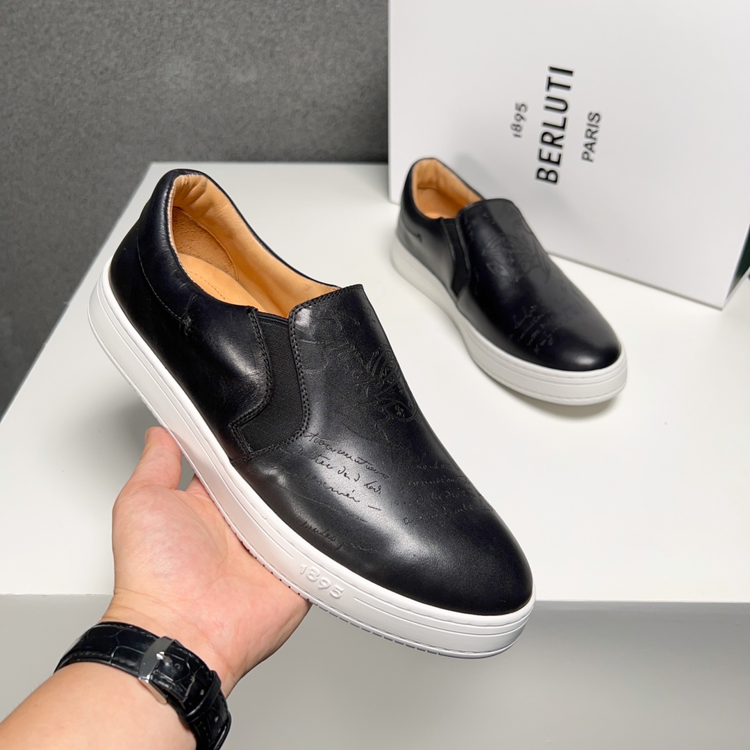 Berluti Men's Leather Sneakers in Black