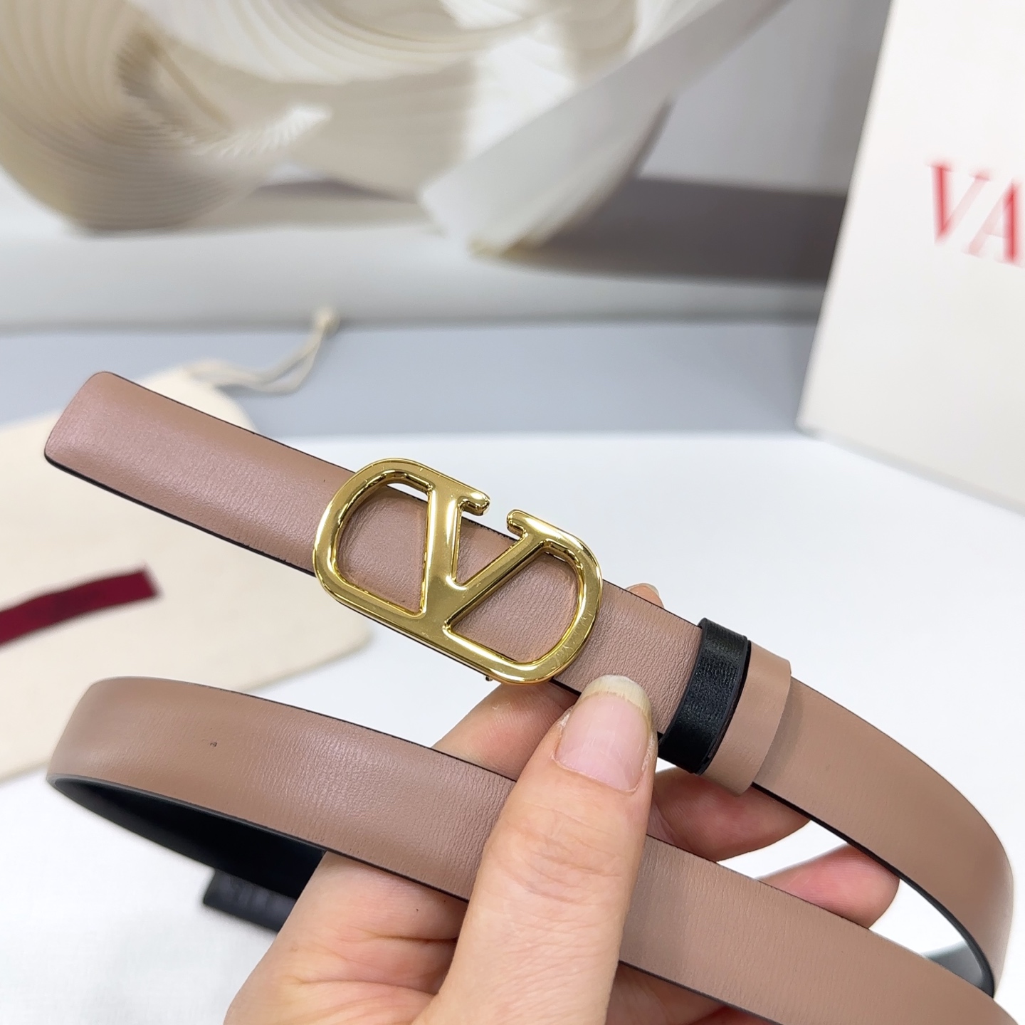 Valentino Reversible Leather Belt 2cm