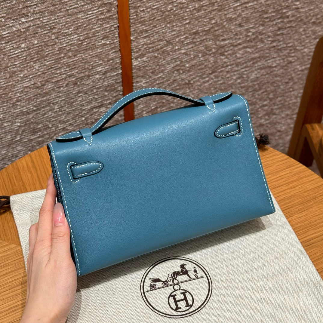 Hermes Blue Jean Swift Kelly Pochette