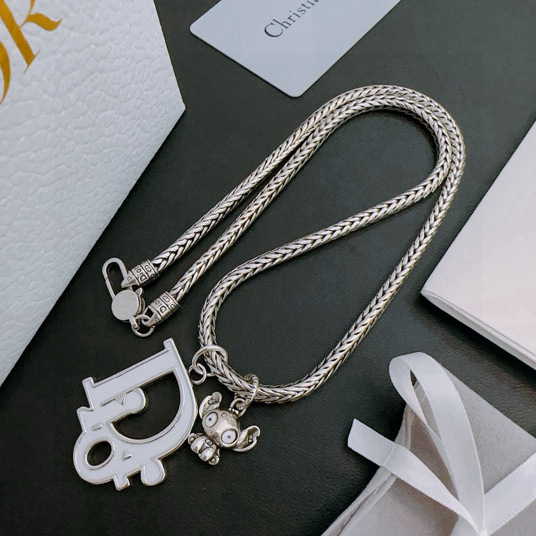 Dior Unisex Rock Punk Thai Silver Necklace 60cm