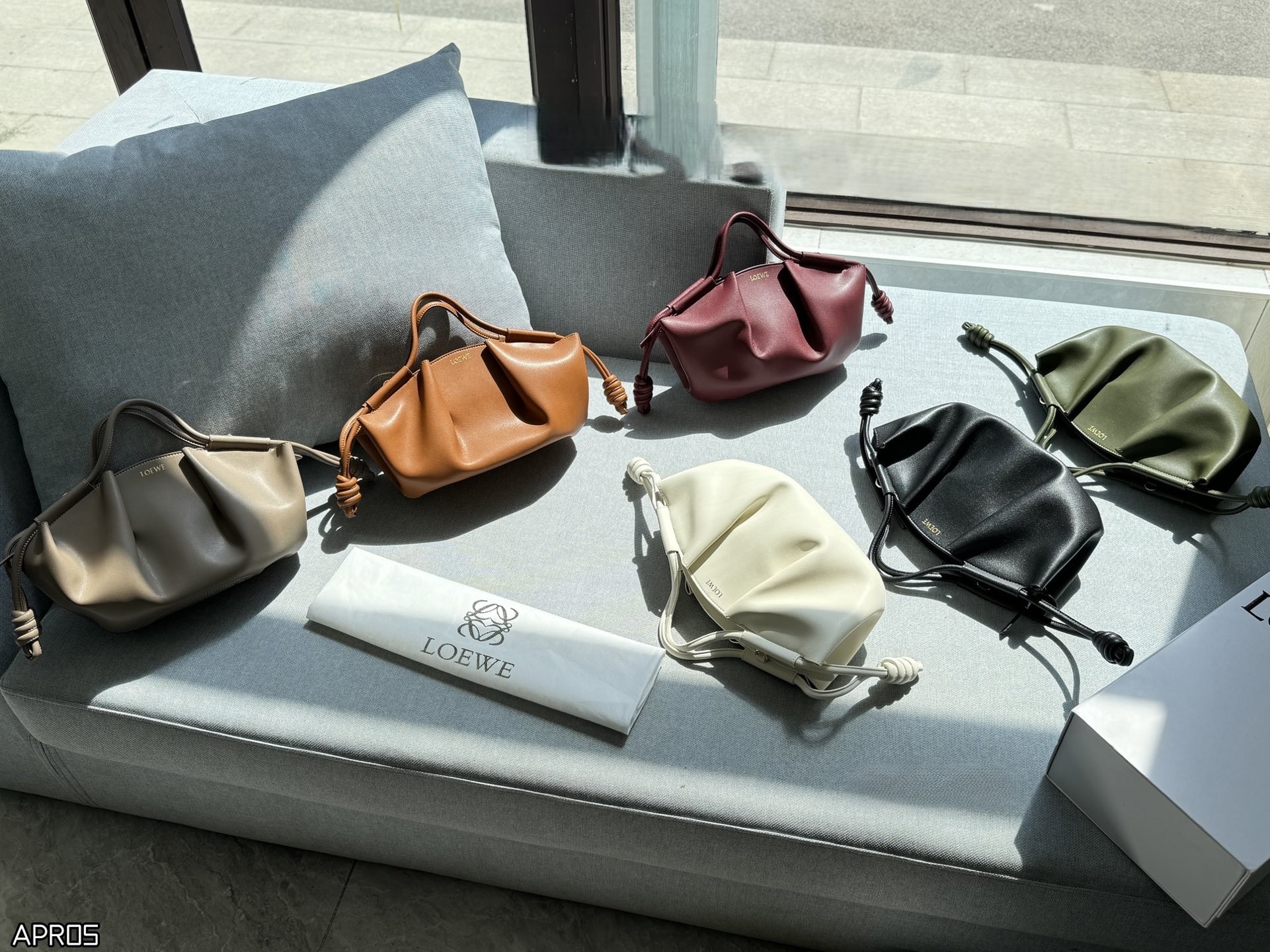 Loewe Paseo Satchel Pleated Ruched Smooth Leather Coiled Knot Crescent Concealed Zip Handle Bag - KAIROO