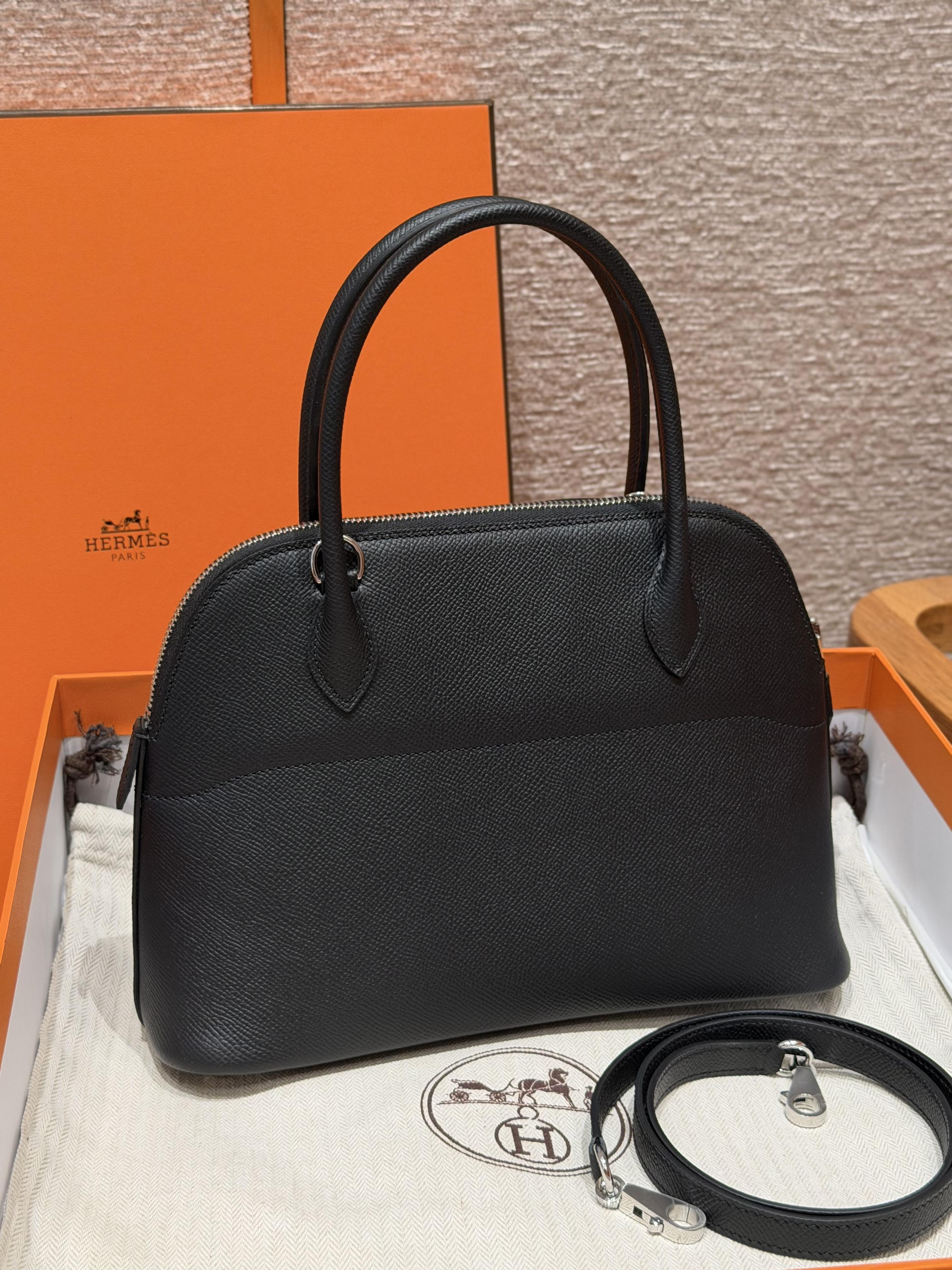 Hermes Black Epsom Bolide 27