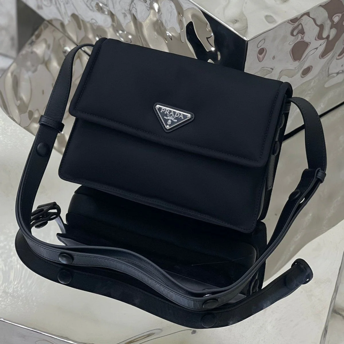 Prada CINI 23 MEDIUM BAG IN BLACK RE-NYLON WITH STRAP