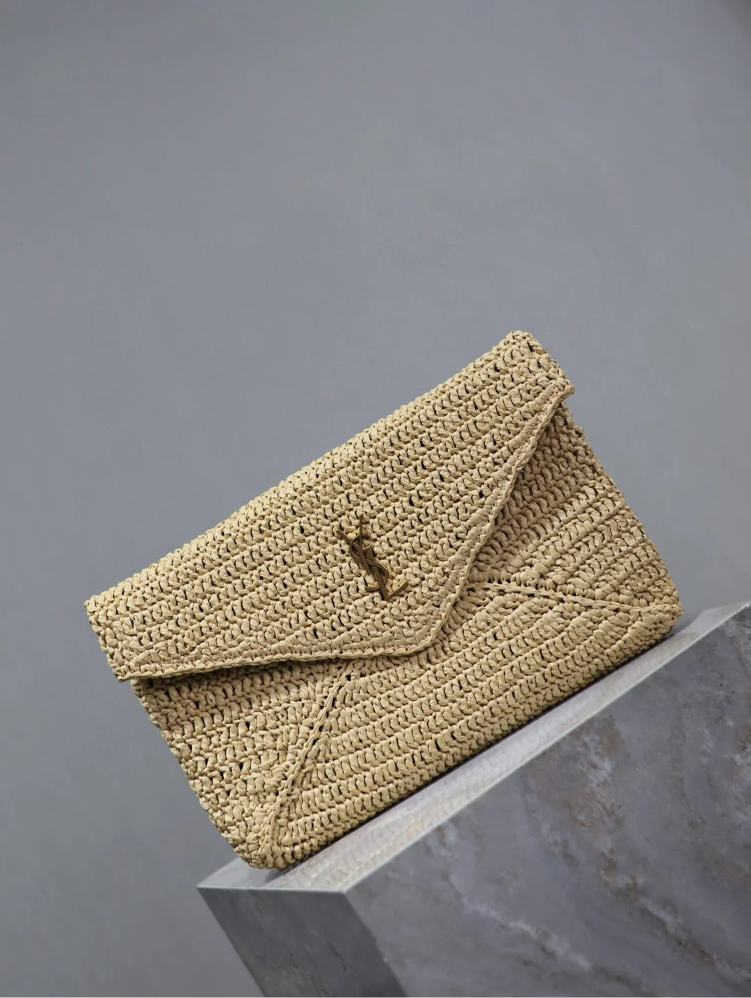 Saint Laurent YSL Envelope Clutch 29cm Beige Raffia Leather