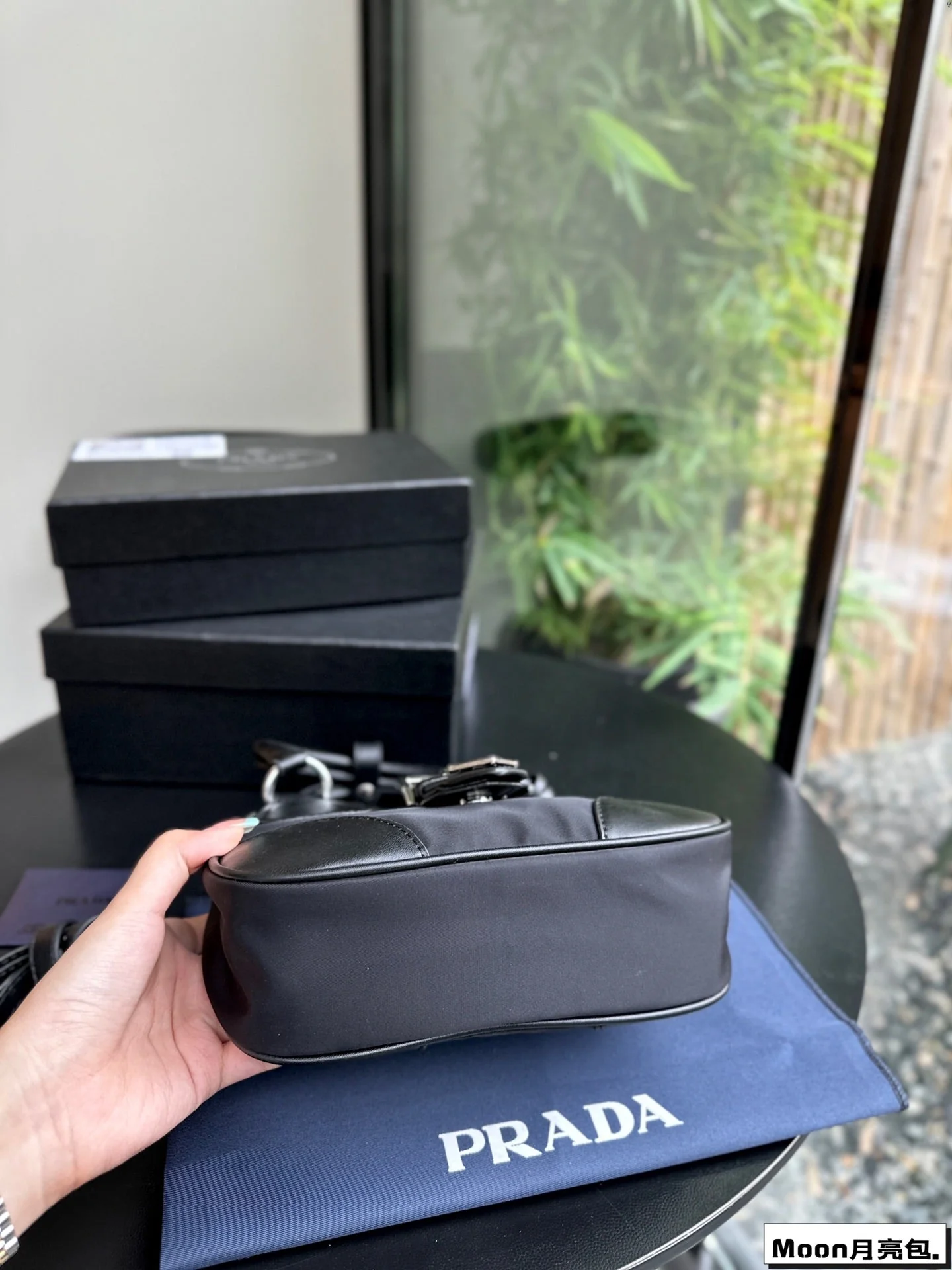 Prada 22 MOON PADDED BAG IN BLACK CALFSKIN WITH STRAP