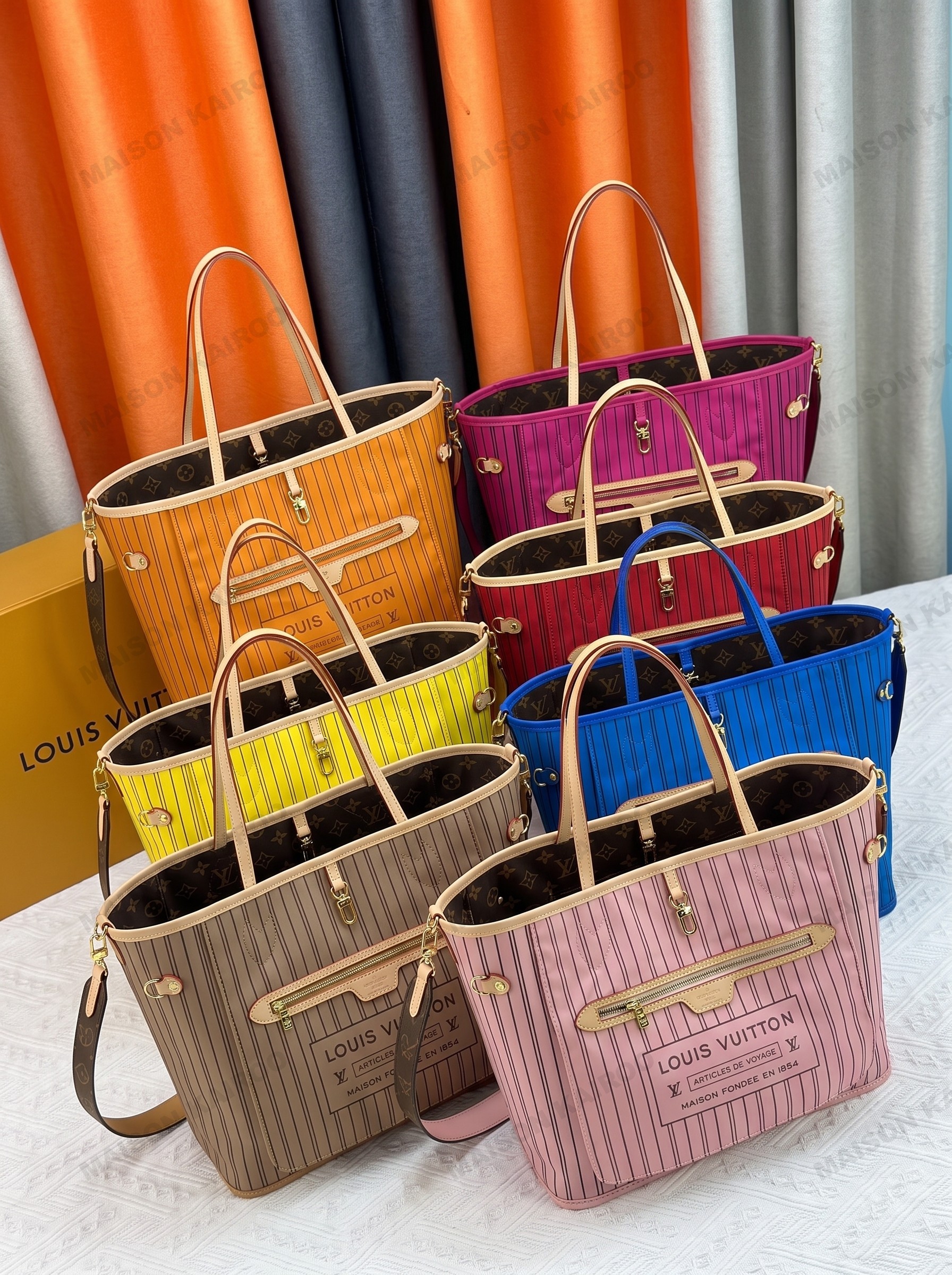 Louis Vuitton LV Neverfull Inside Out MM Monogram Striped Canvas Crossbody Strap Reversible Tote Bag With Pouch - KAIROO
