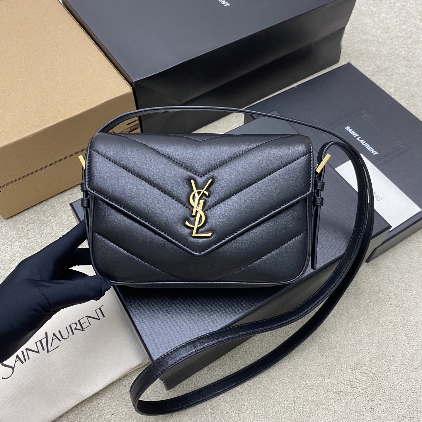 Saint Laurent Black Toy Loulou Crossbody Bag in Lambskin