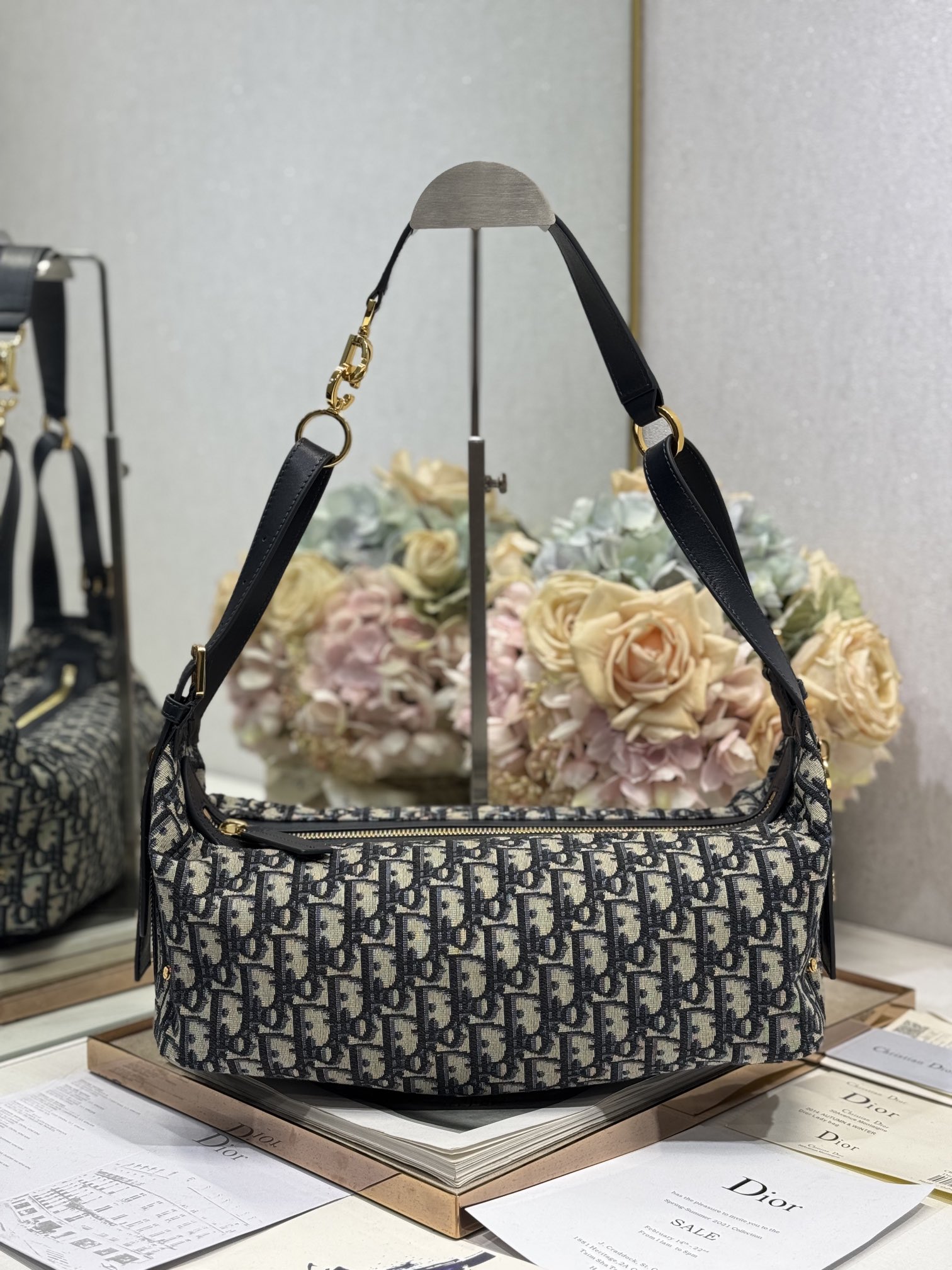 Dior D-Journey Medium Shoulder Bag in Blue Oblique Canvas and Leather