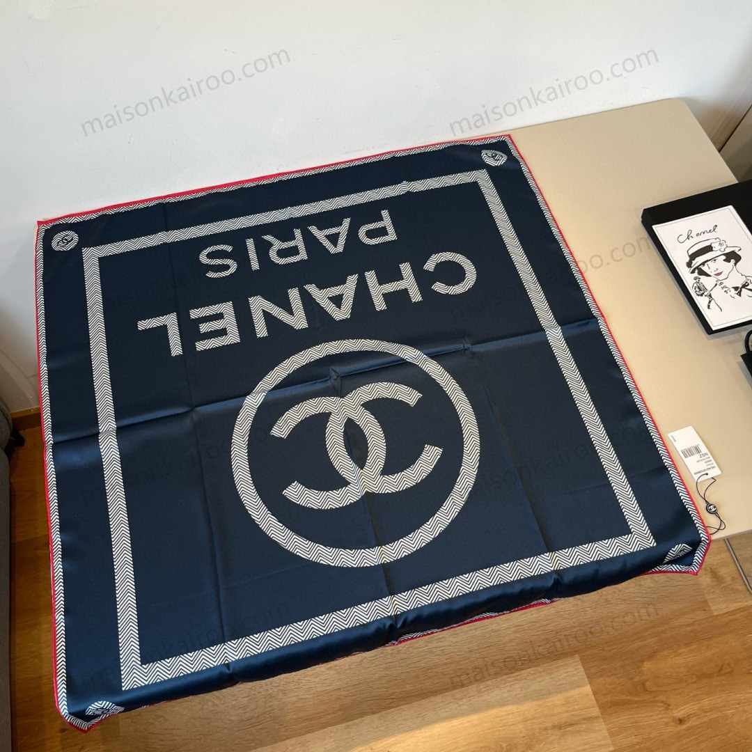 Chanel Red Border CC Square Scarf - KAIROO