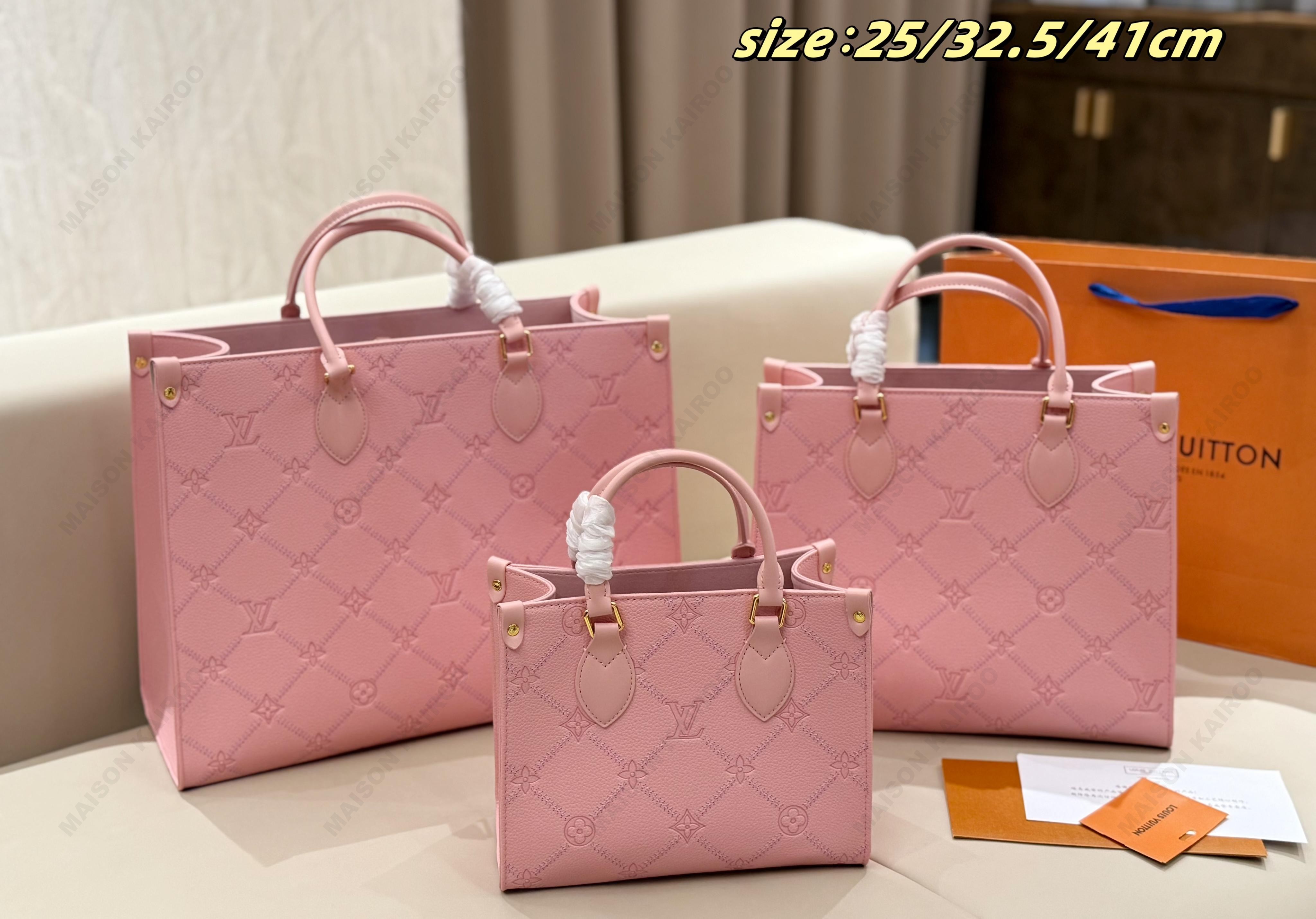 Louis Vuitton LV OnTheGo PM/MM/GM Pink Diamond Stitch Monogram Empreinte Leather Top Handle Tote Bag - KAIROO