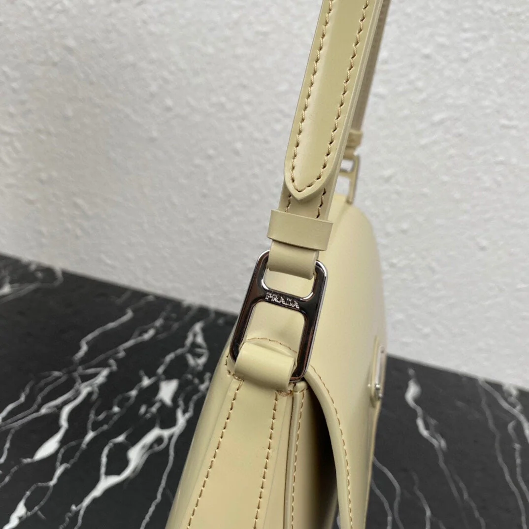 Prada CLEO 24 BEIGE BRUSHED LEATHER SHOULDER BAG