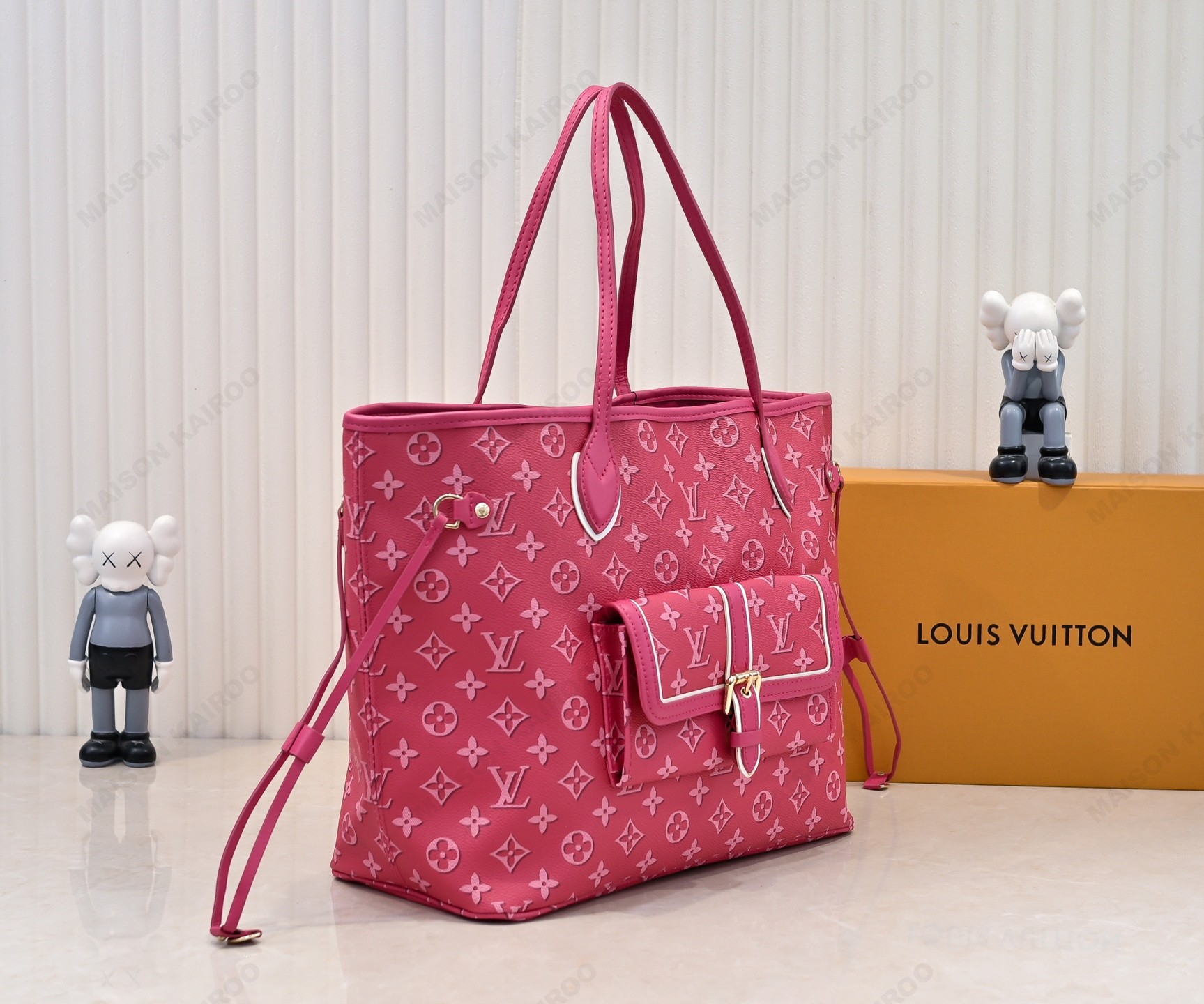 Louis Vuitton LV Fall For You Neverfull MM Fuchsia Pink Monogram Leather External Pocke Tote Bag With Pouch - KAIROO