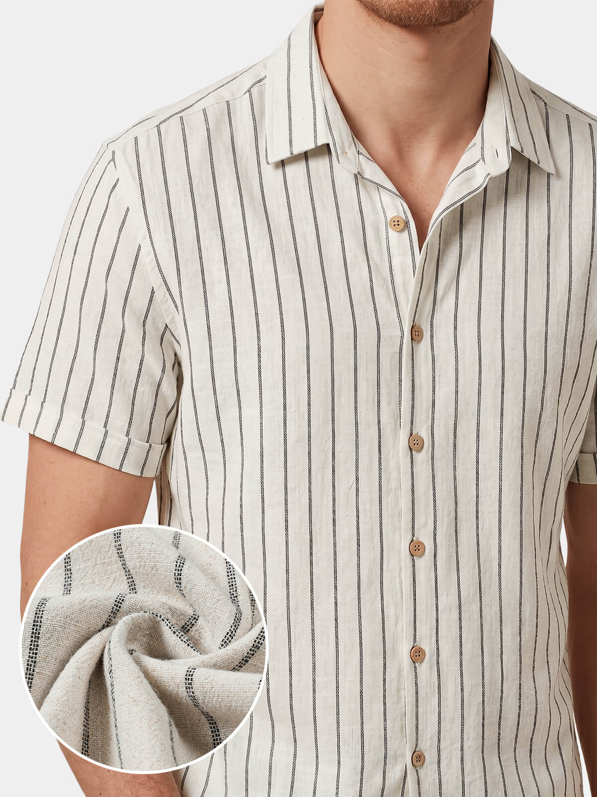 Men's Beige Striped Casual Short Sleeve Shirt