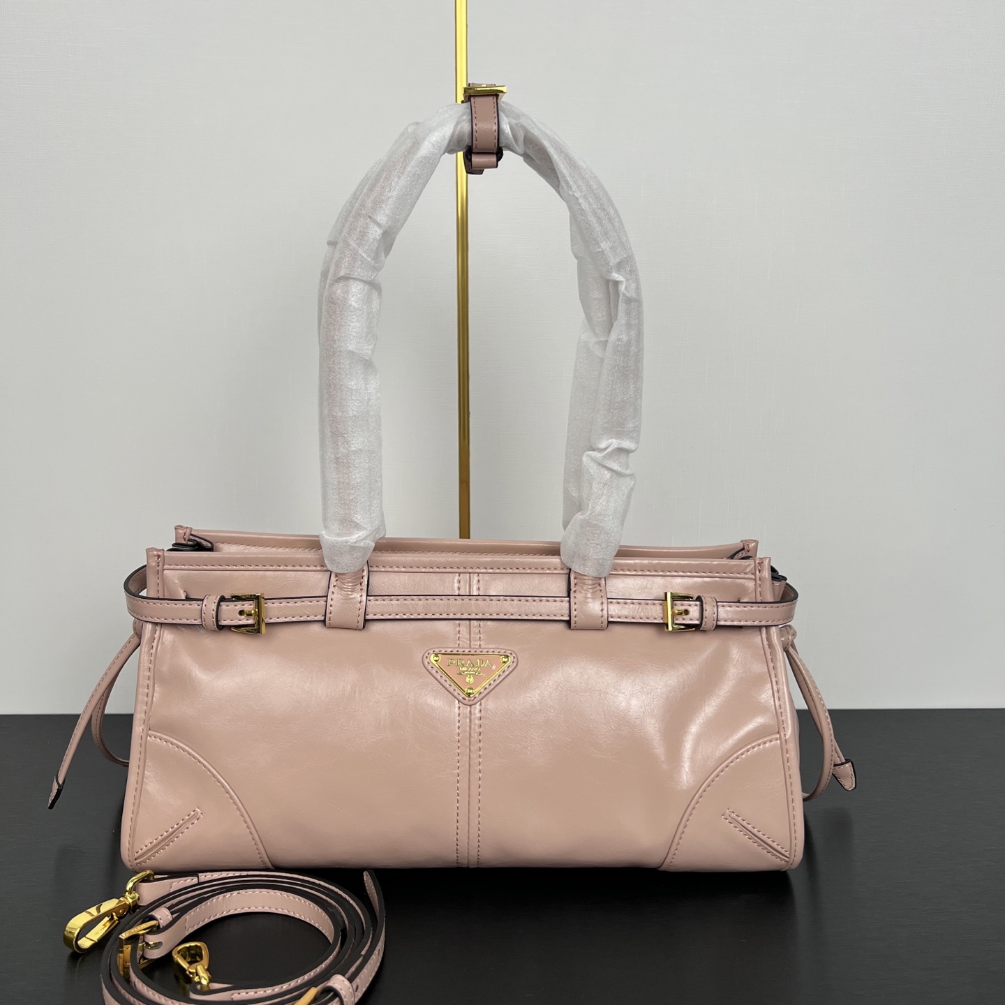 Prada Bonnie Medium Shiny Calfskin Tote-Pink