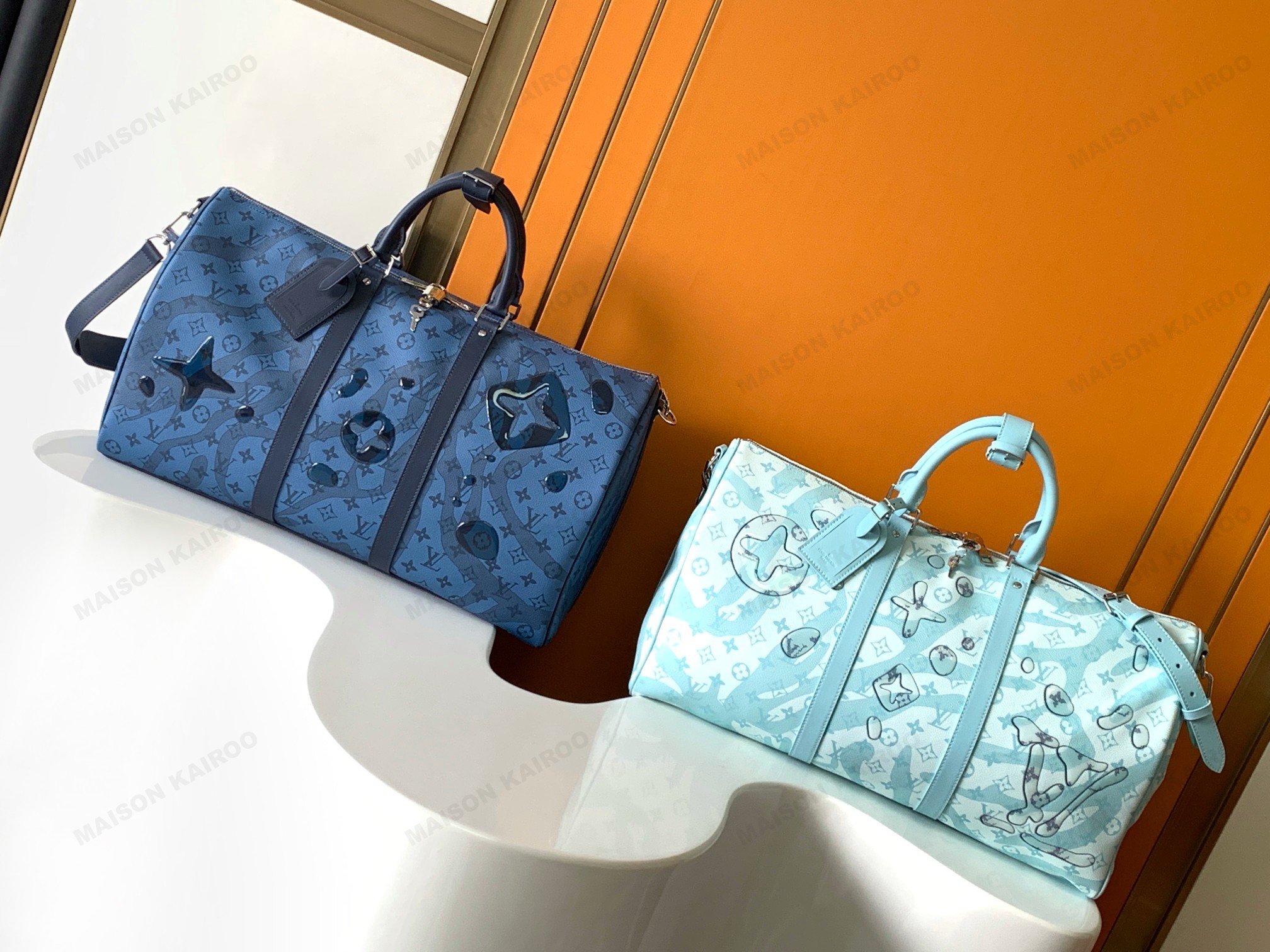 Louis Vuitton LV Keepall Bandoulière 50 Surf Water Ripple Monogram Canvas Travel Duffle Top Handle Bag - KAIROO