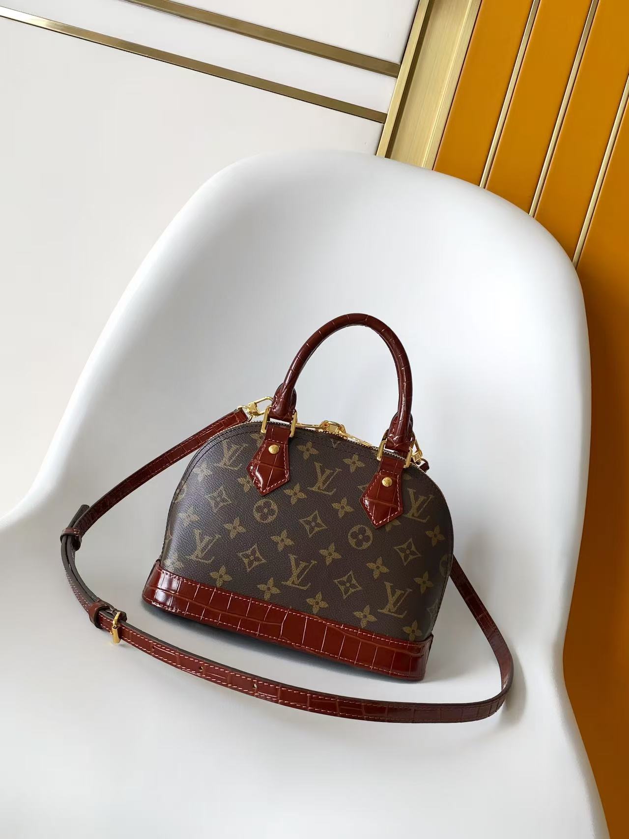 Louis Vuitton Crocodile Pattern Small Shell Bag Alma BB Handbag