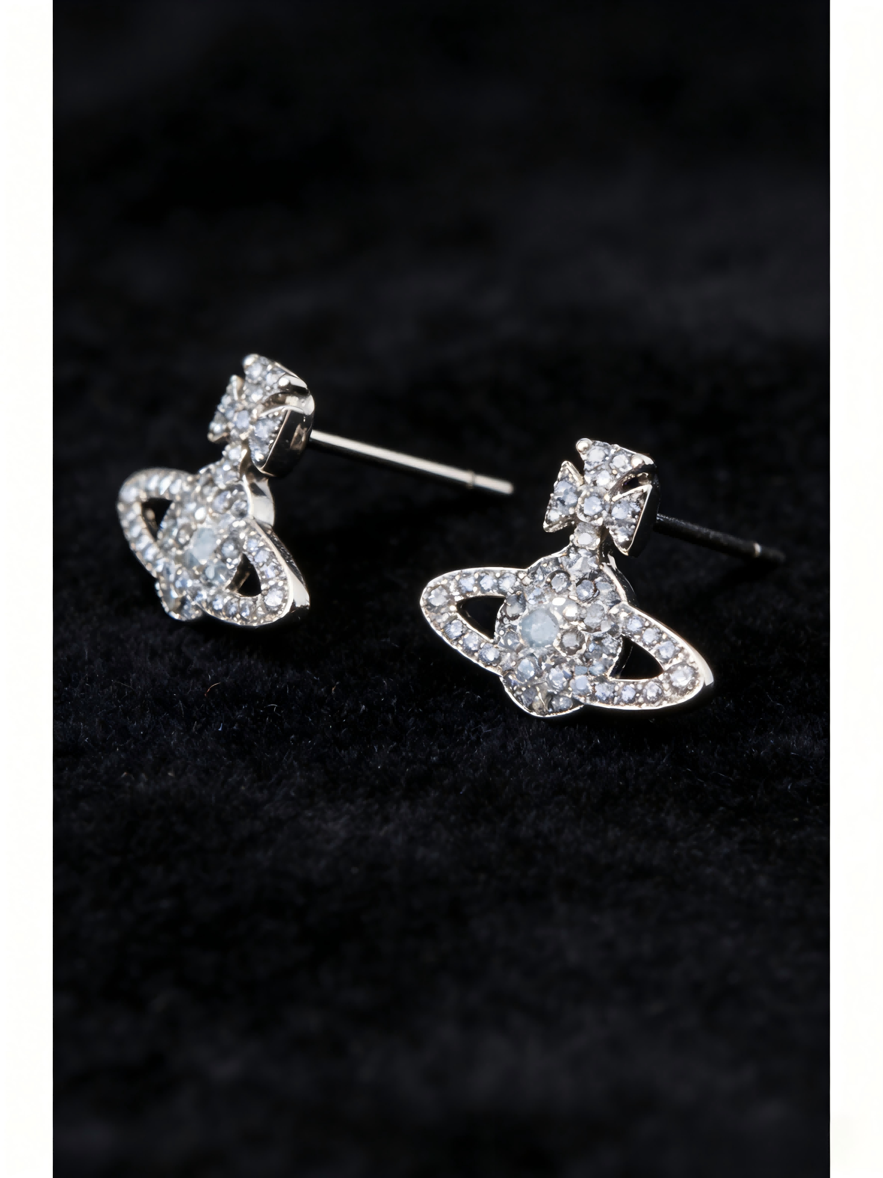 2026 New Silver-Tone Crystal Orb Stud Earrings, Dainty Saturn Design, Luxury Jewelry for Daily Wear