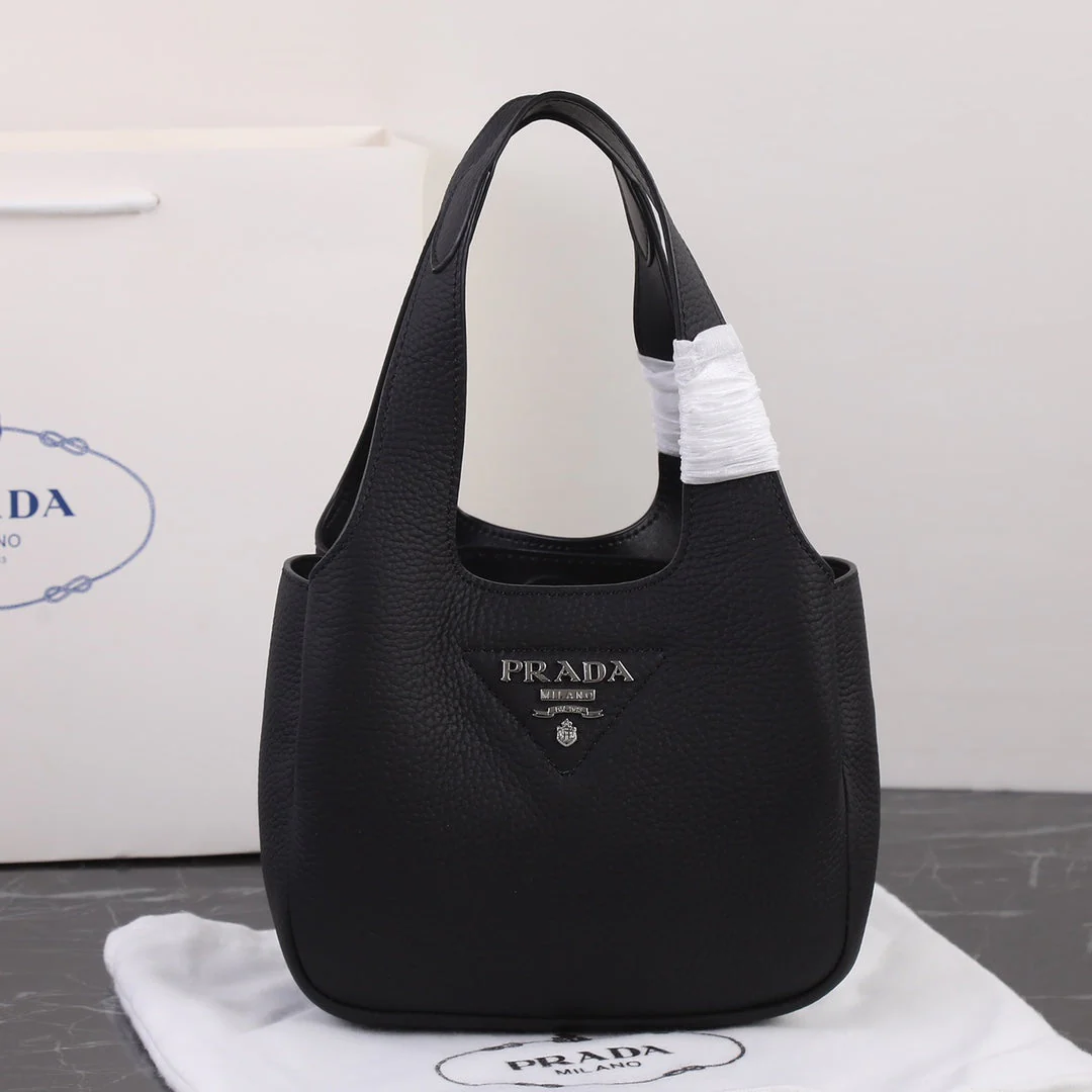 Prada 18 DYNAMIQUE LOGO TOTE BAG IN BLACK CALFSKIN