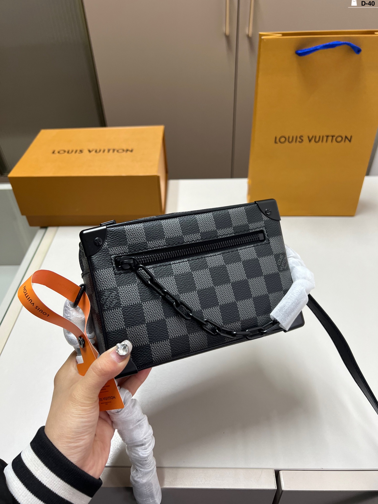 Louis Vuitton LV Mini Soft Trunk Damier Graphite Coated Canvas Black Chain Shoulder Bag - KAIROO