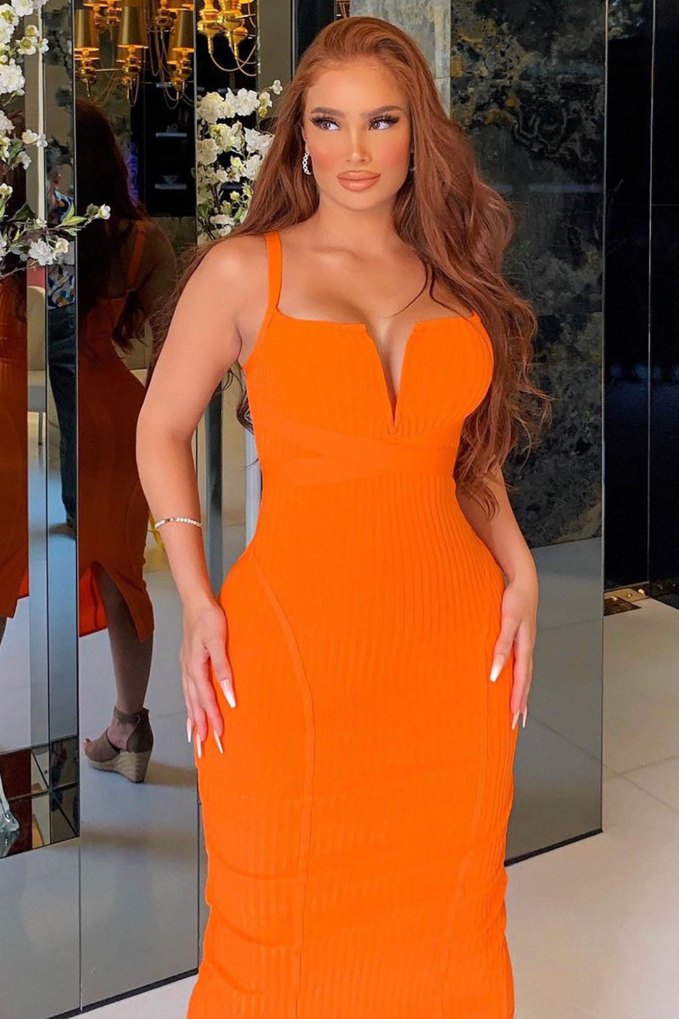 Misty Bandage Midi Dress - Orange