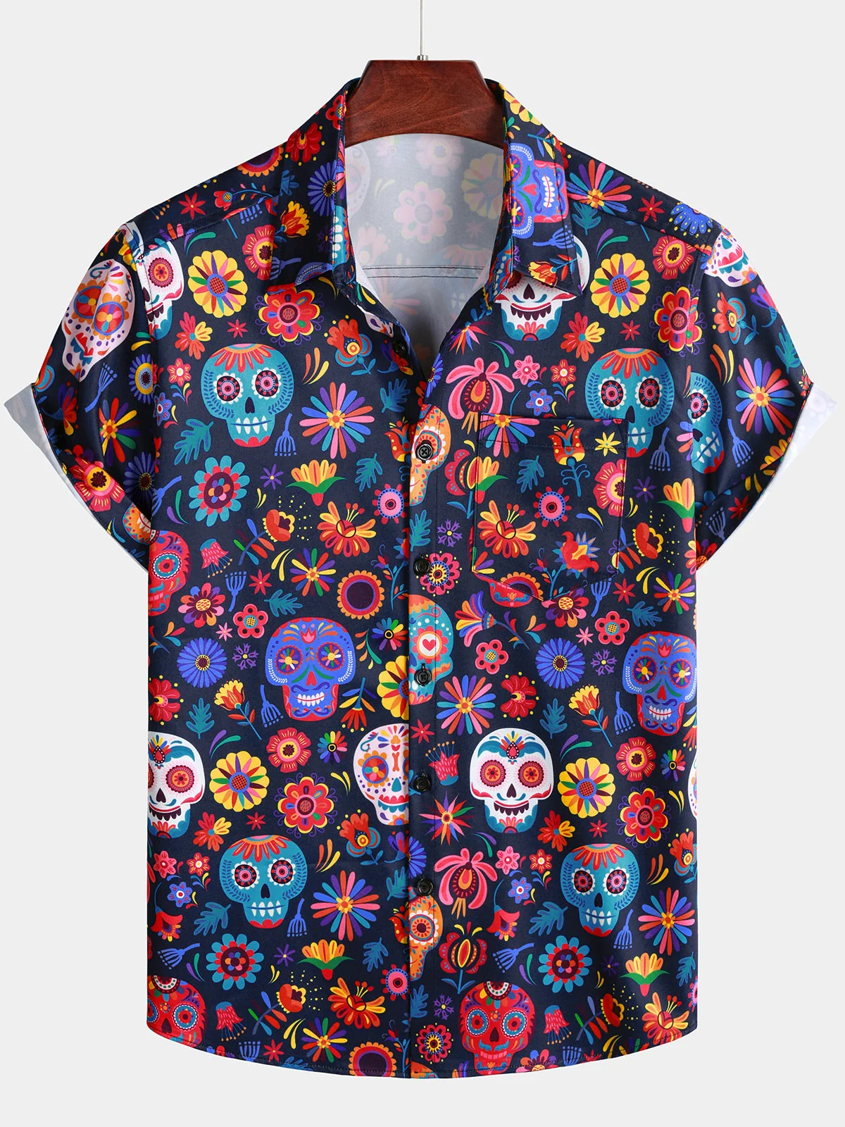 Men's Retro Blue Skull Punk Rock Hawaiian Shirt