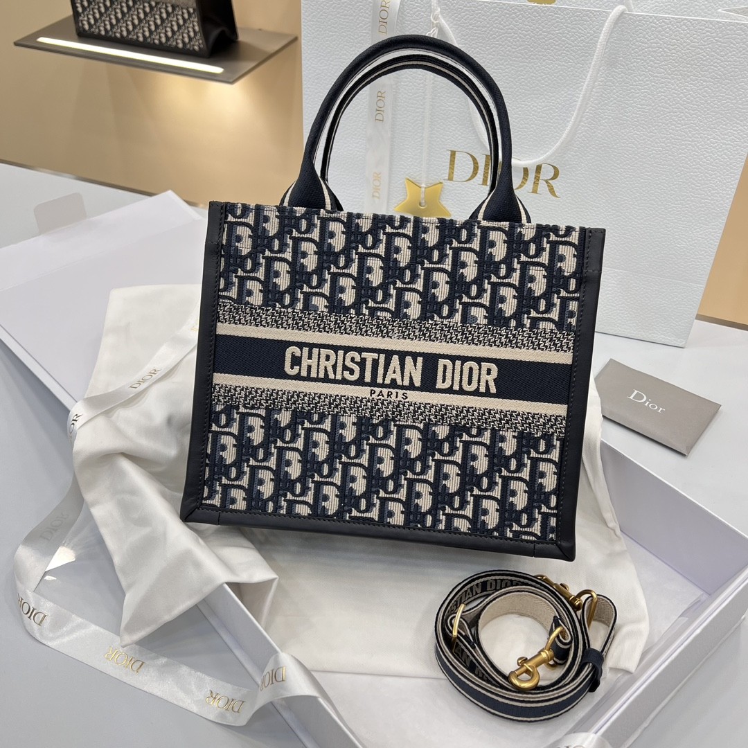 Dior Small Oblique Print Embroidered Wagyu Leather  Book Tote