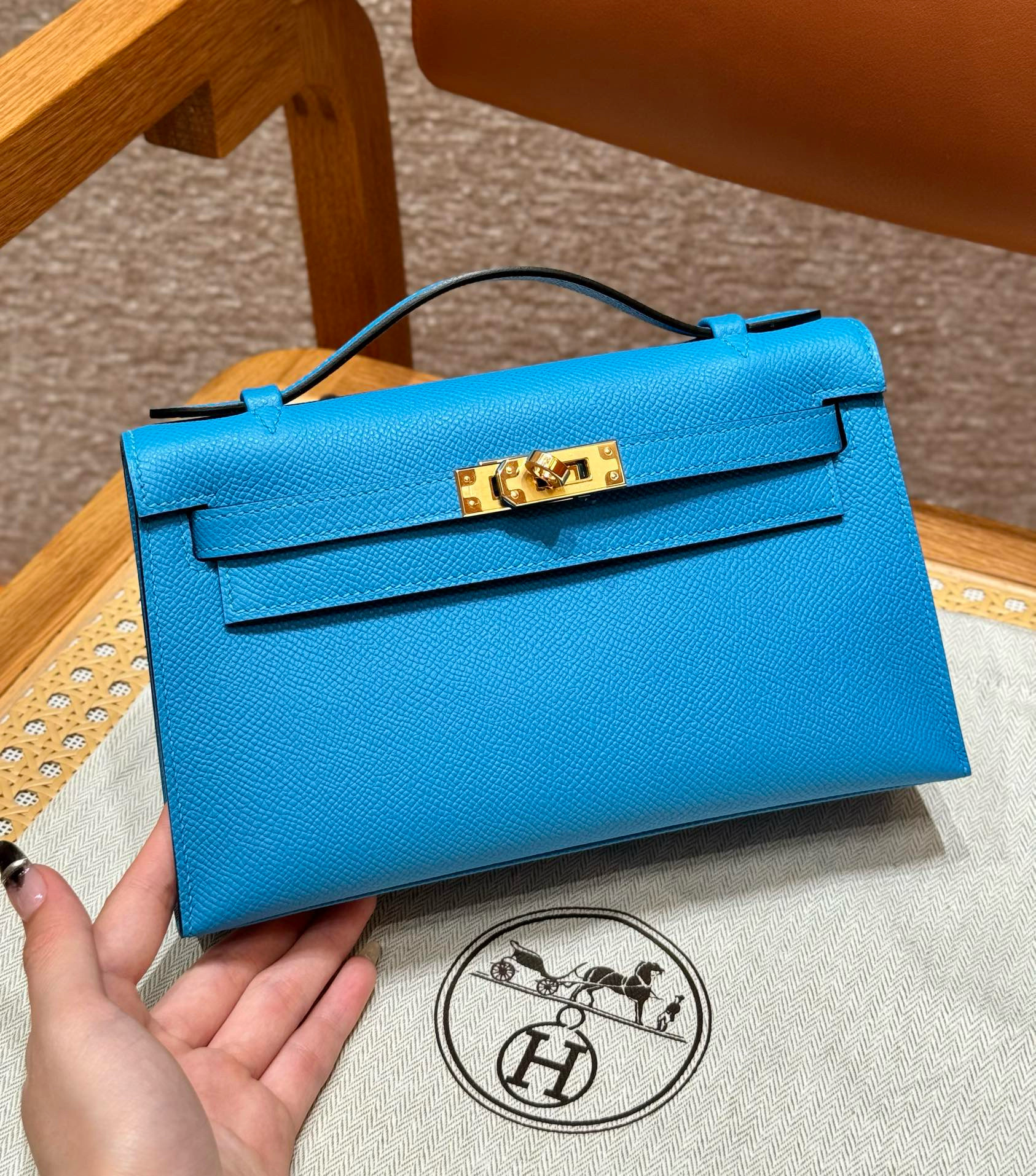 Hermes Blue Frida Epsom Kelly Pochette